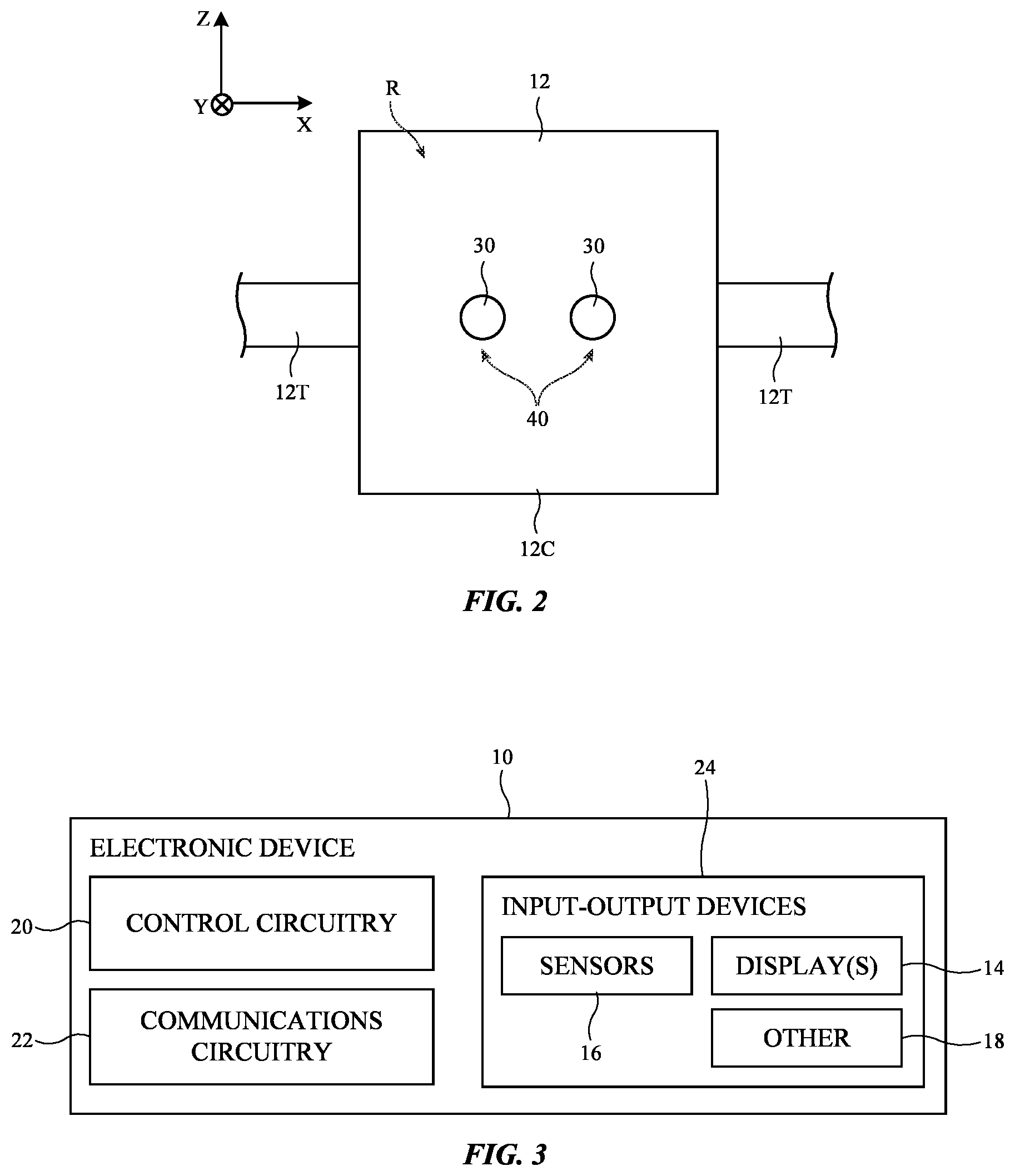 Patent US12619080 Figure 2 – Electronic devices with light-blocking fabrics