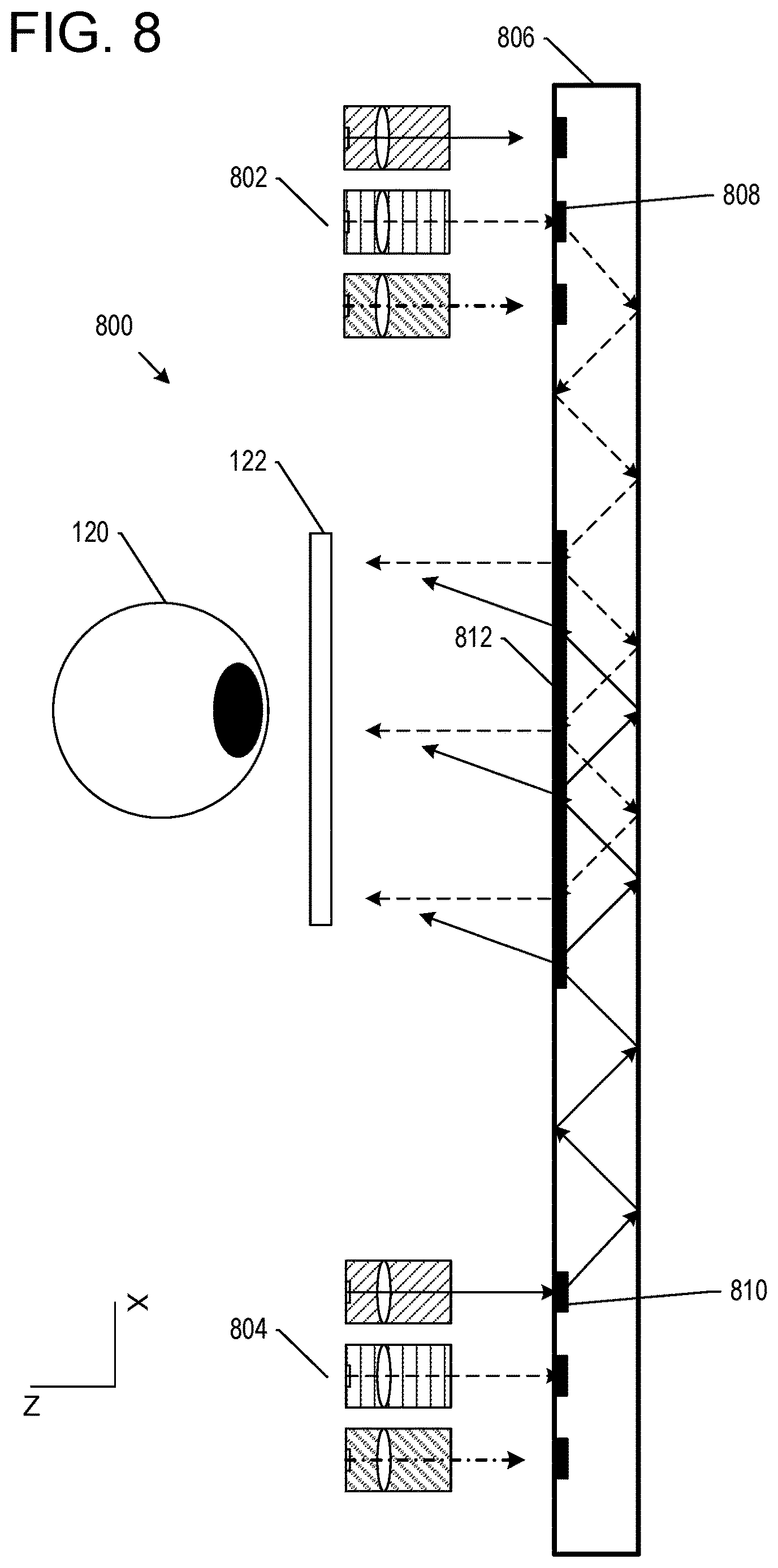 Patent US12619086 Figure 8 – Near-eye display systems utilizing an array of projectors