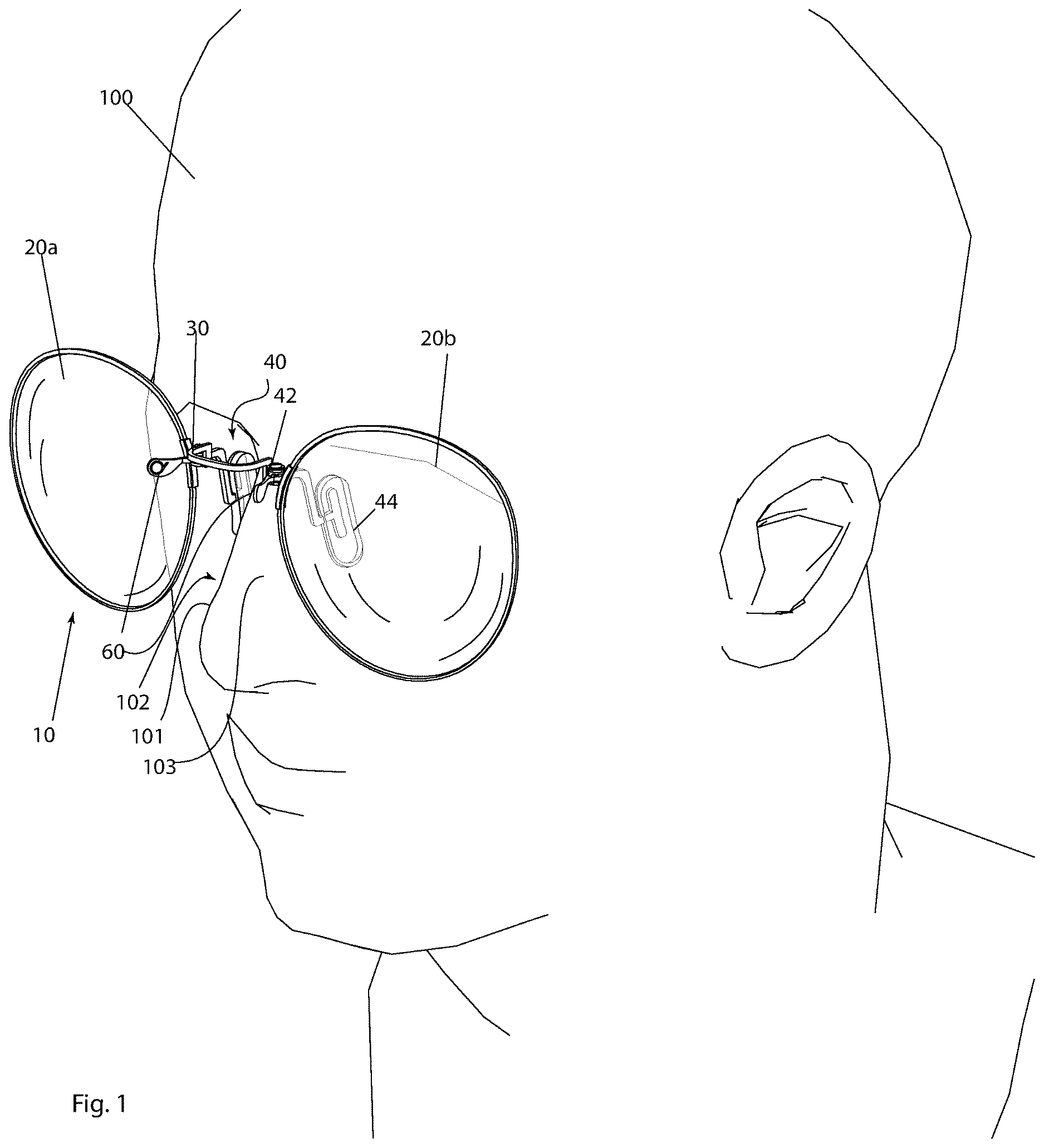Patent US12619098 Figure 1 – Eyeglasses retention mechanism