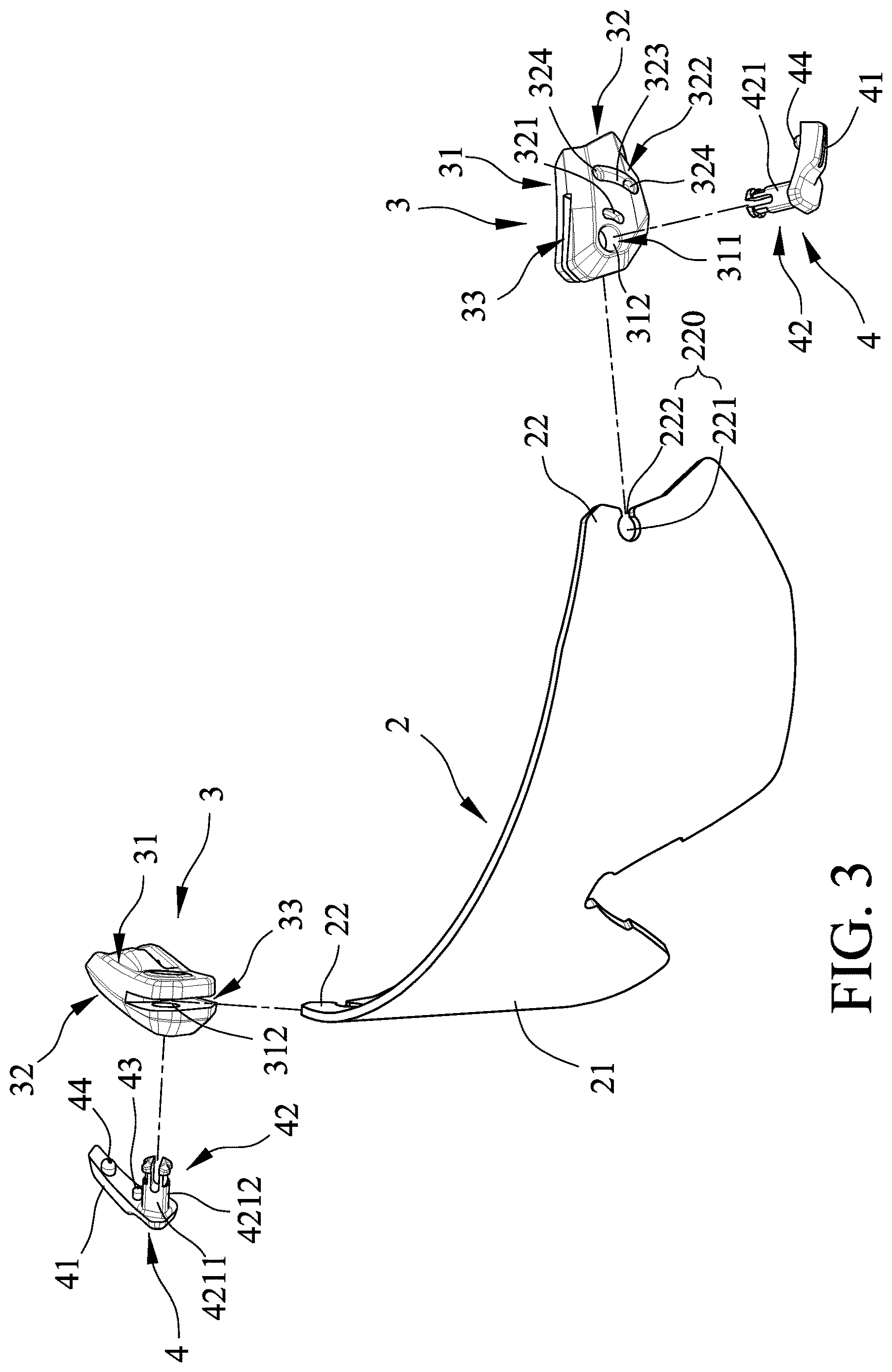 Patent US12619099 Figure 3 – Quick release mechanism for eyeglasses