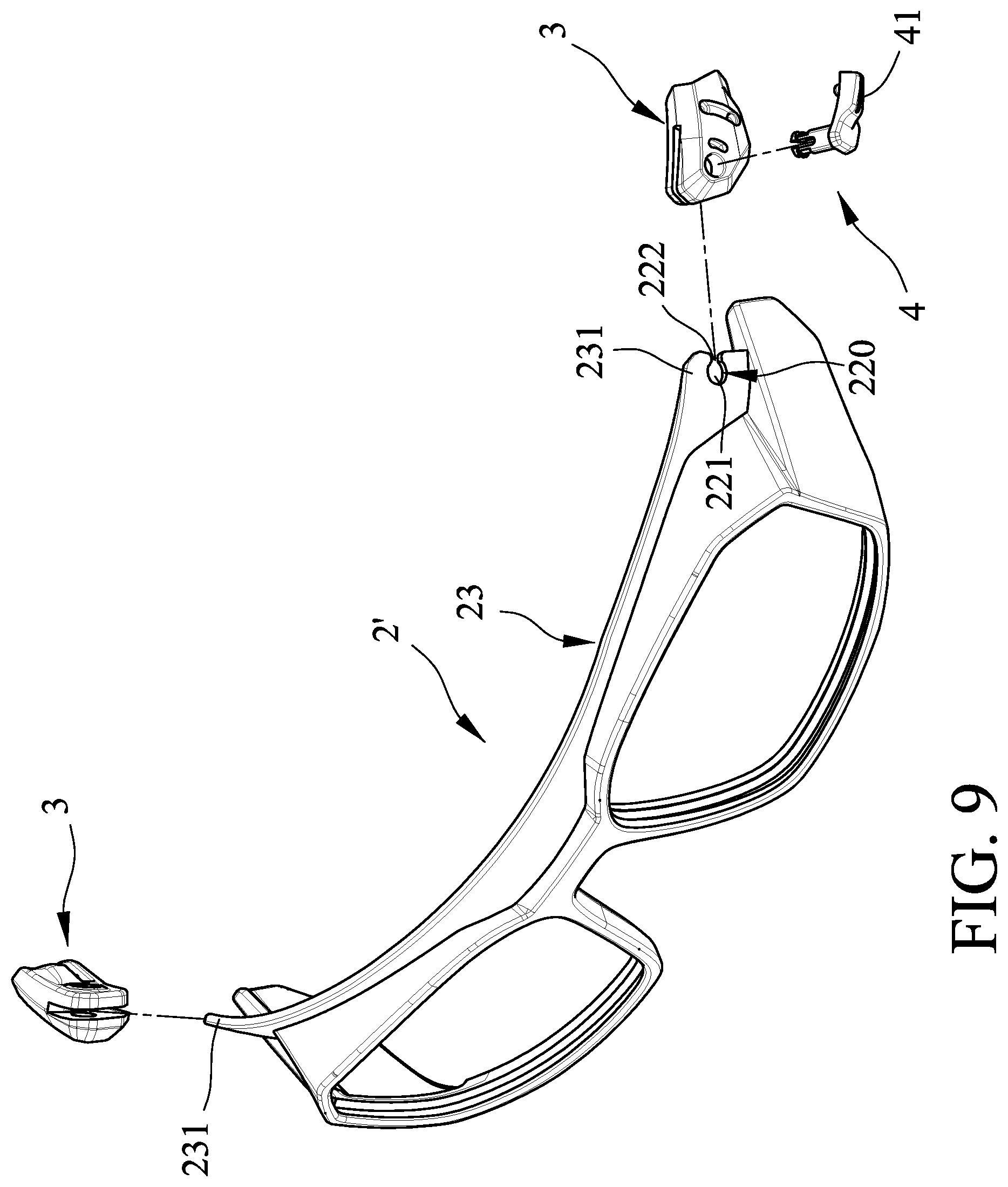 Patent US12619099 Figure 9 – Quick release mechanism for eyeglasses
