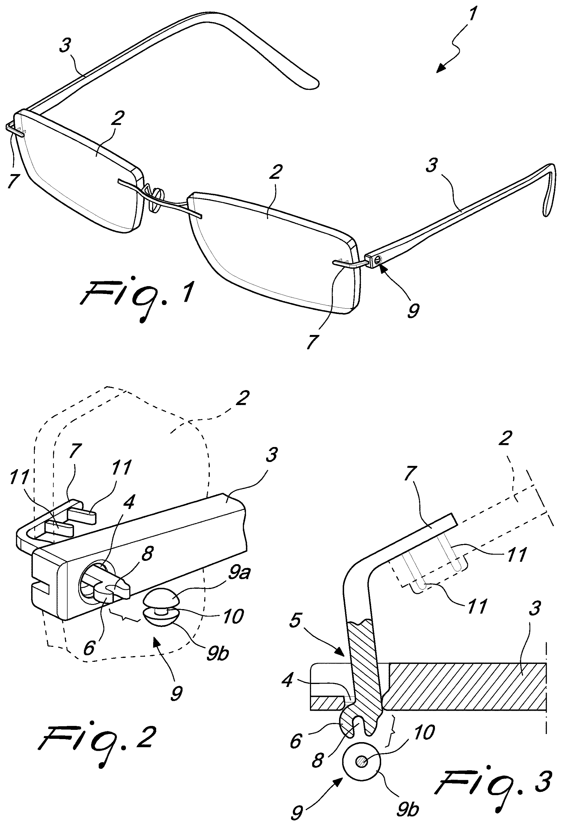 Patent US12619100 Figure 1 – Eyeglasses with simplified hinge