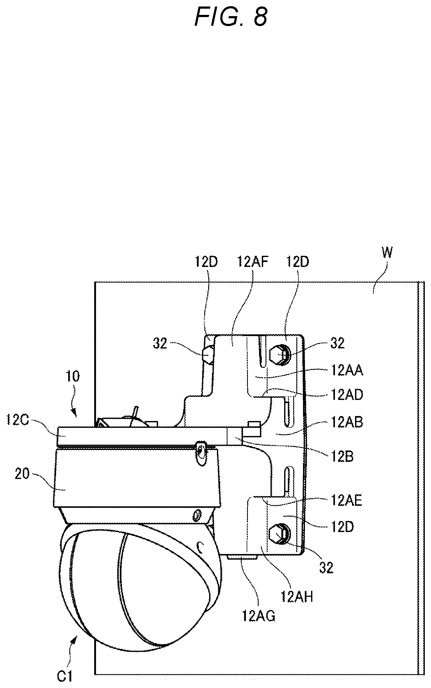 Patent US12619133 Figure 8 – Attachment member for camera
