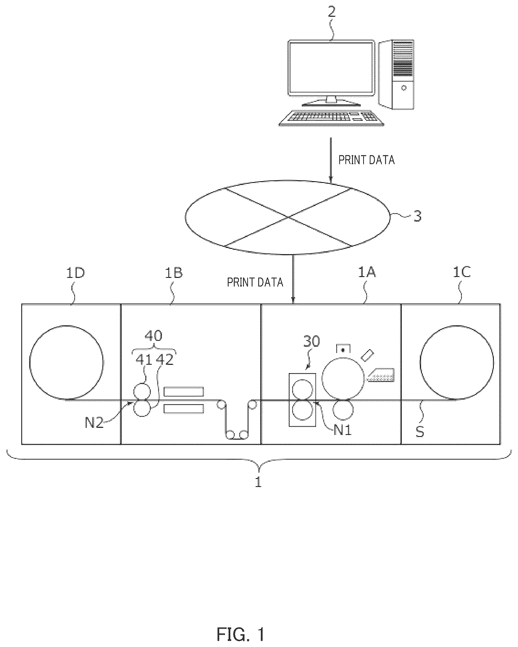 Patent US12619183 Figure 1 – Control for conveying a continuous sheet in an image forming apparatus