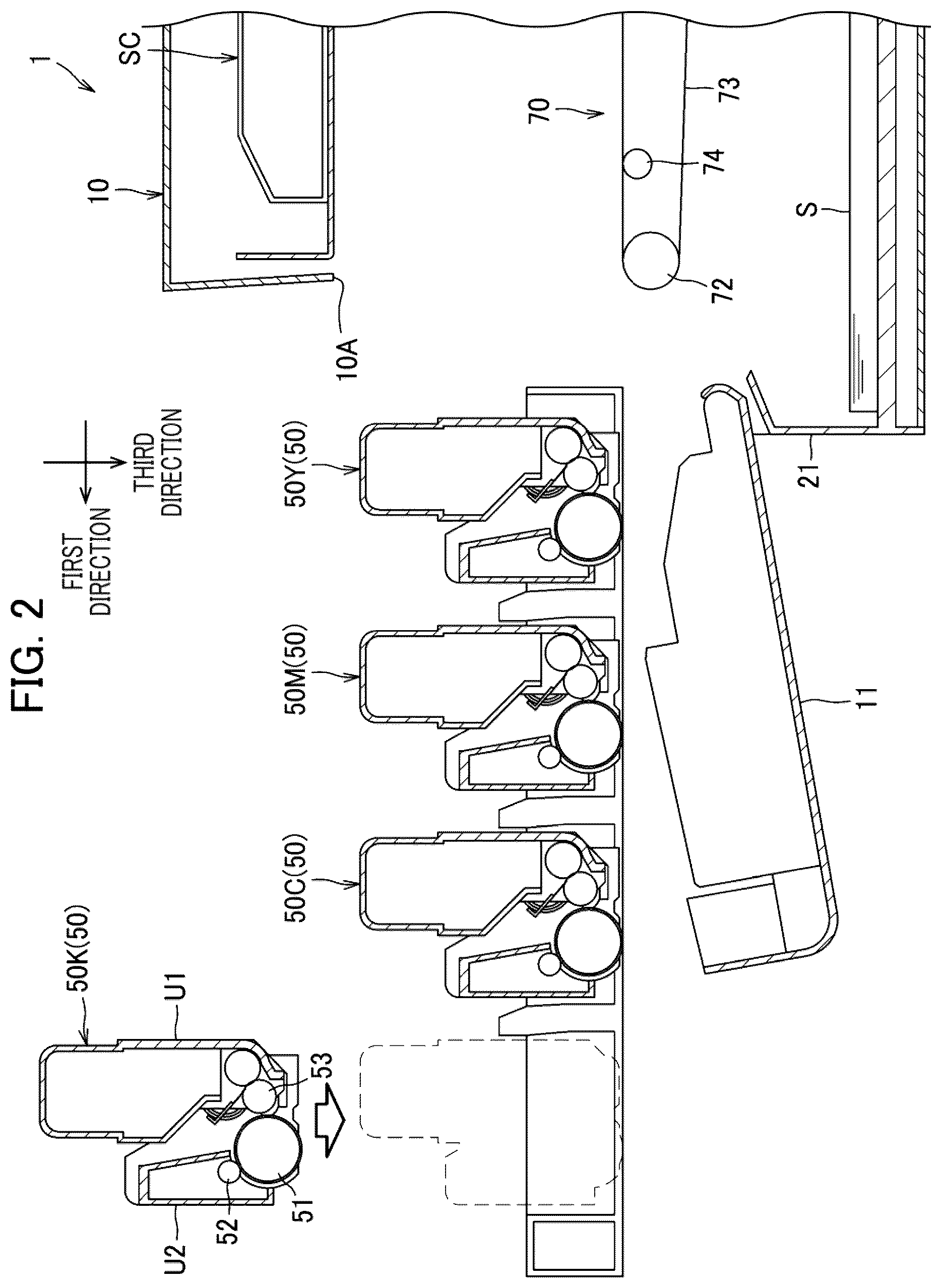 Patent US12619192 Figure 2 – Image forming apparatus including movable drawer having guide surface for guiding attachment of process cartridge