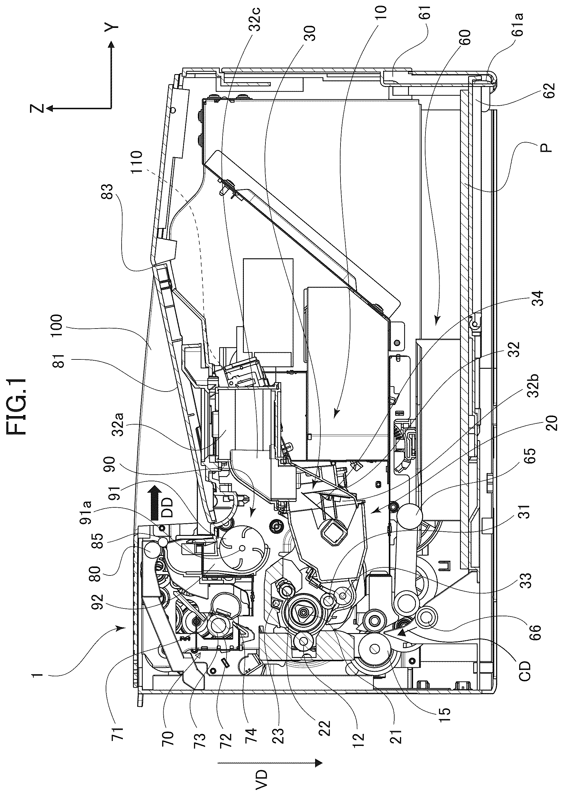 Patent US12619194 Figure 1 – Image forming apparatus having widthwisely extending exhaust fan