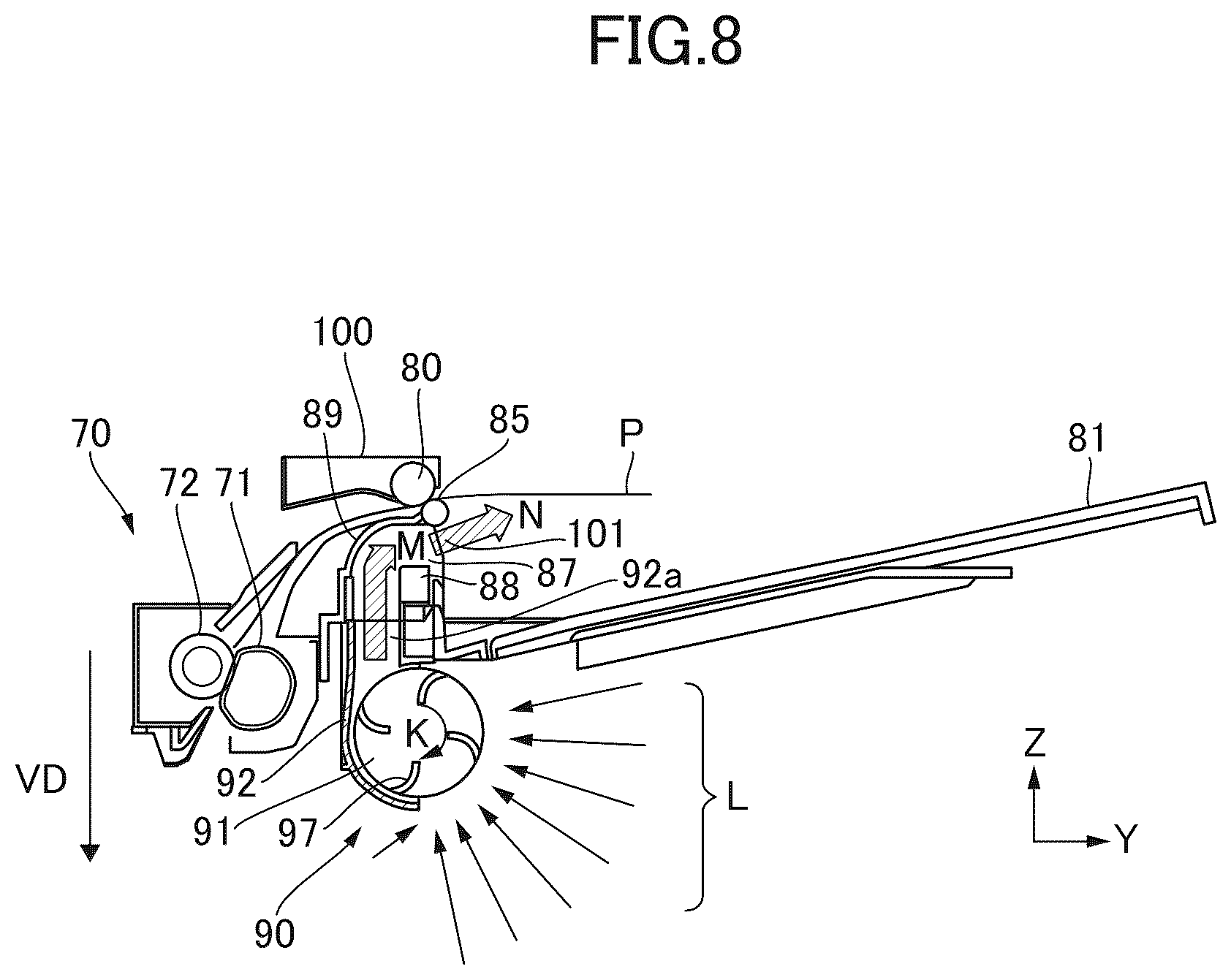 Patent US12619194 Figure 8 – Image forming apparatus having widthwisely extending exhaust fan