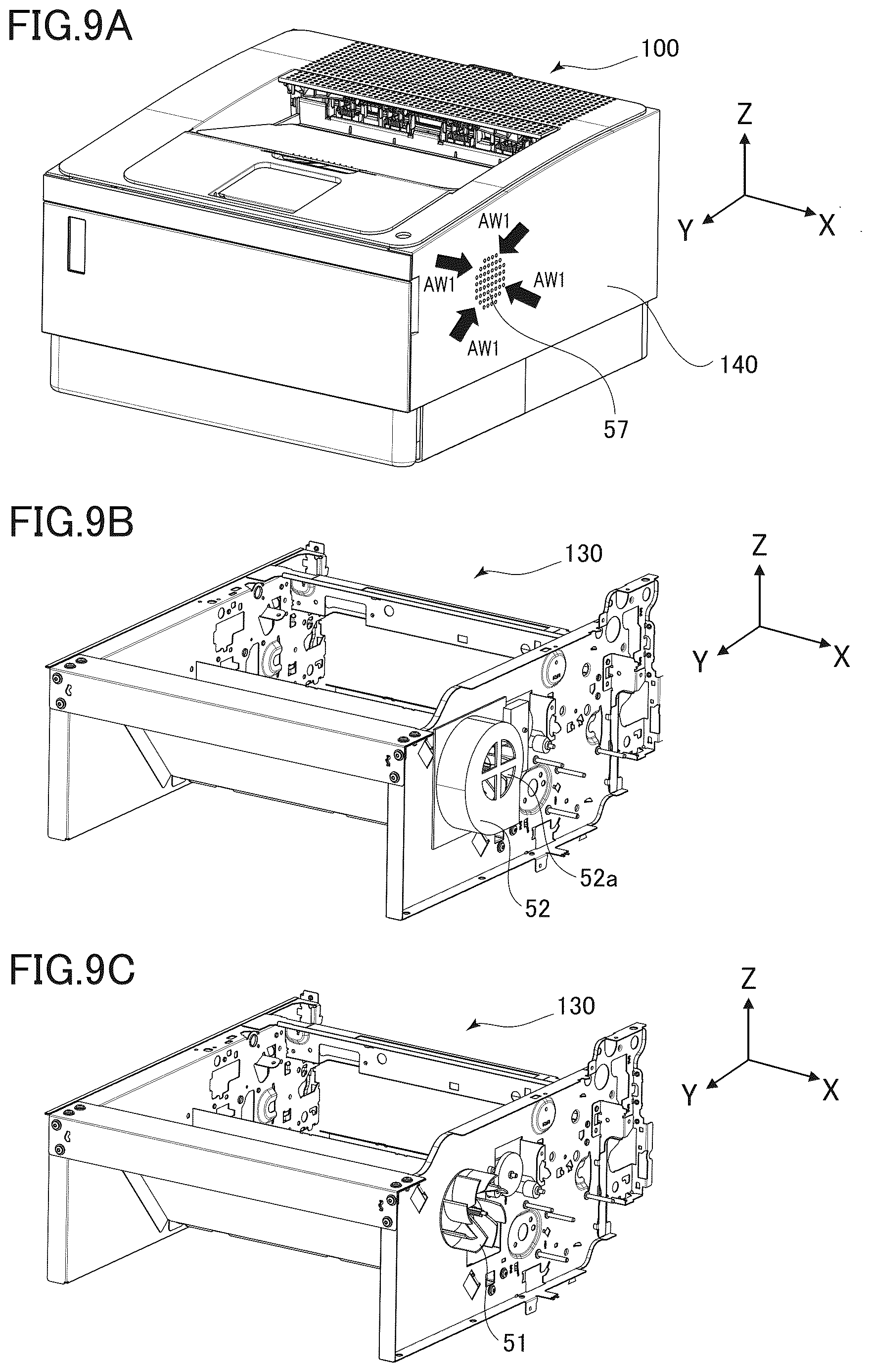 Patent US12619194 Figure 9 – Image forming apparatus having widthwisely extending exhaust fan