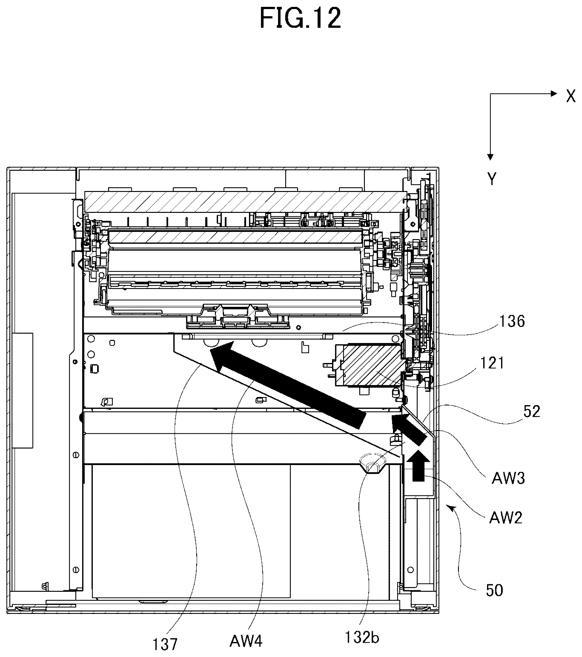 Patent US12619194 Figure 12 – Image forming apparatus having widthwisely extending exhaust fan