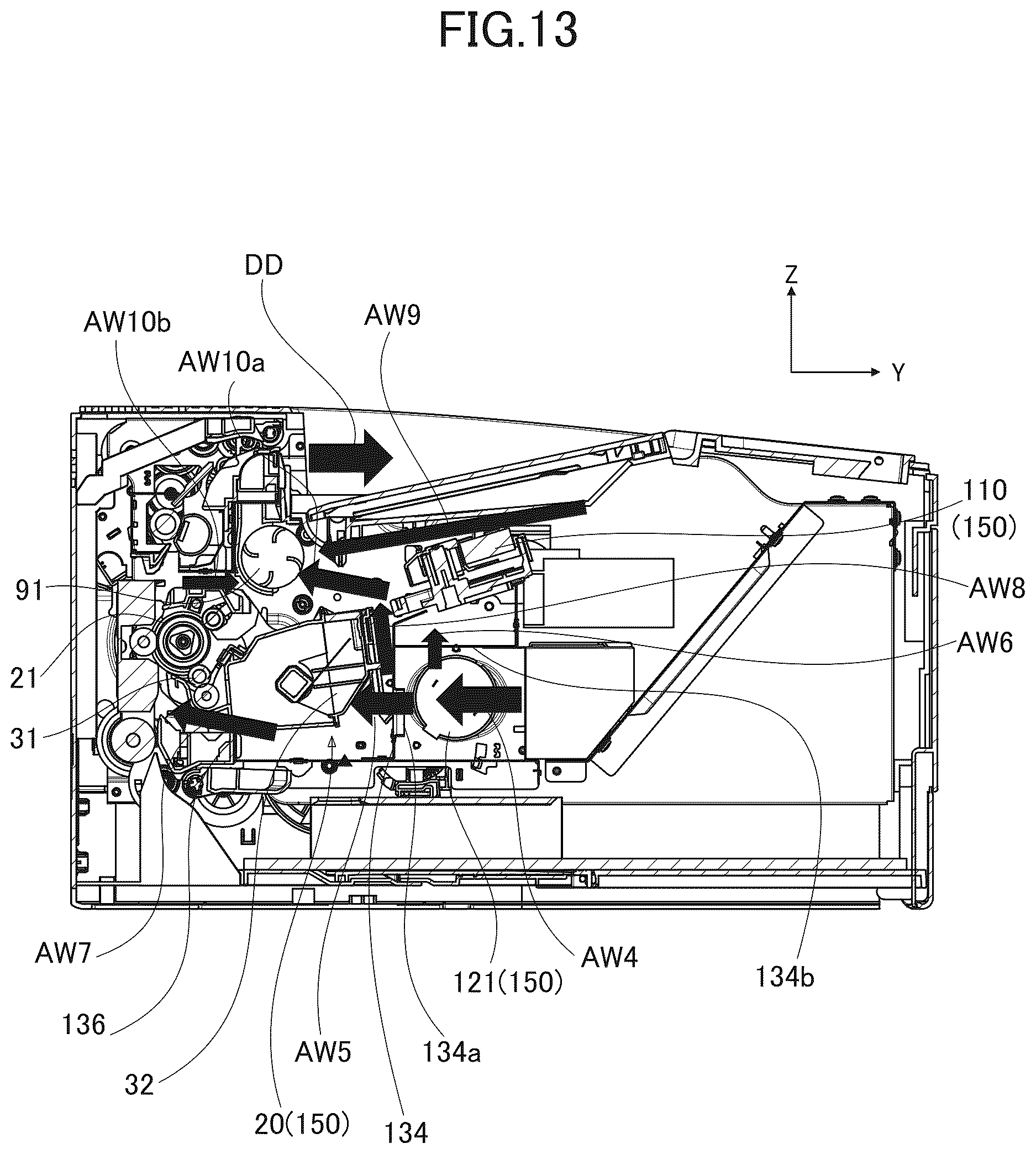 Patent US12619194 Figure 13 – Image forming apparatus having widthwisely extending exhaust fan