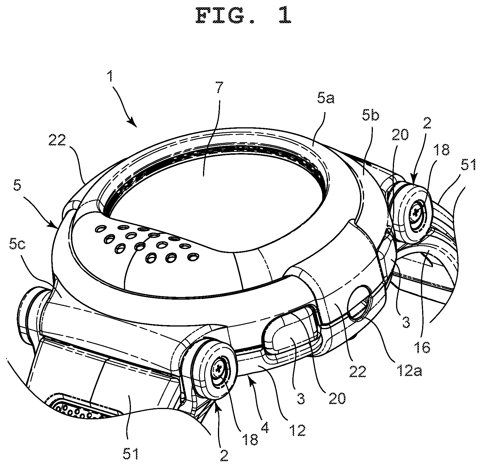 Patent US12619199 Figure 1 – Case and timepiece