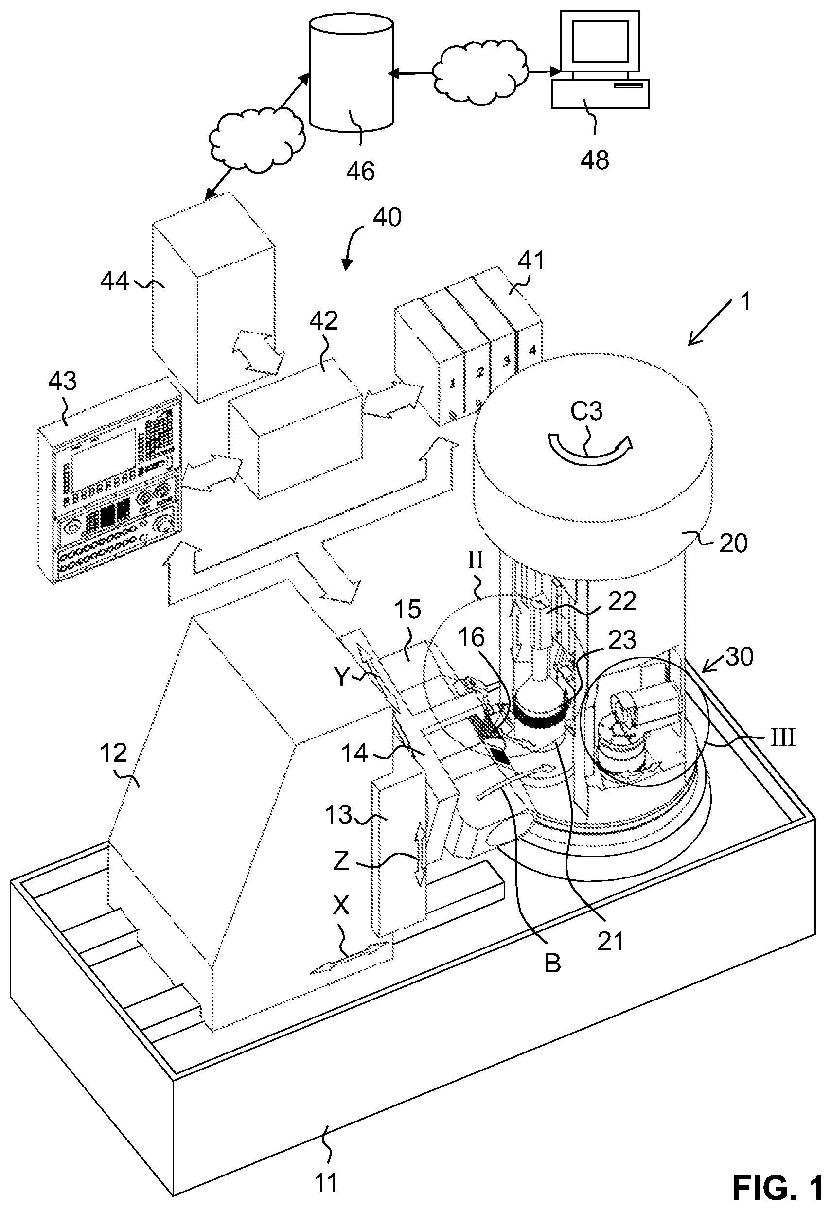 Patent US12619216 Figure 1 – Automatic process control in a gear processing machine
