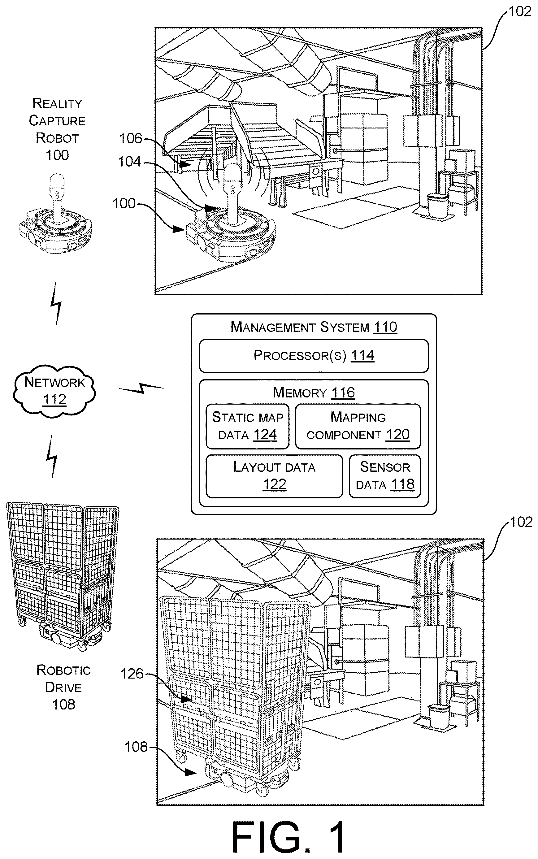 Patent US12619240 Figure 1 – Reality capture robot for generating a map of an environment