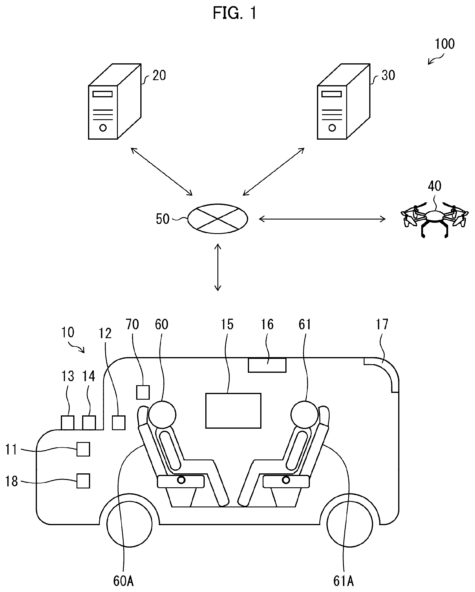 Patent US12619261 Figure 1 – Control device, control method, and storage medium controlling a module to deliver a product to a user in a travelling moving body