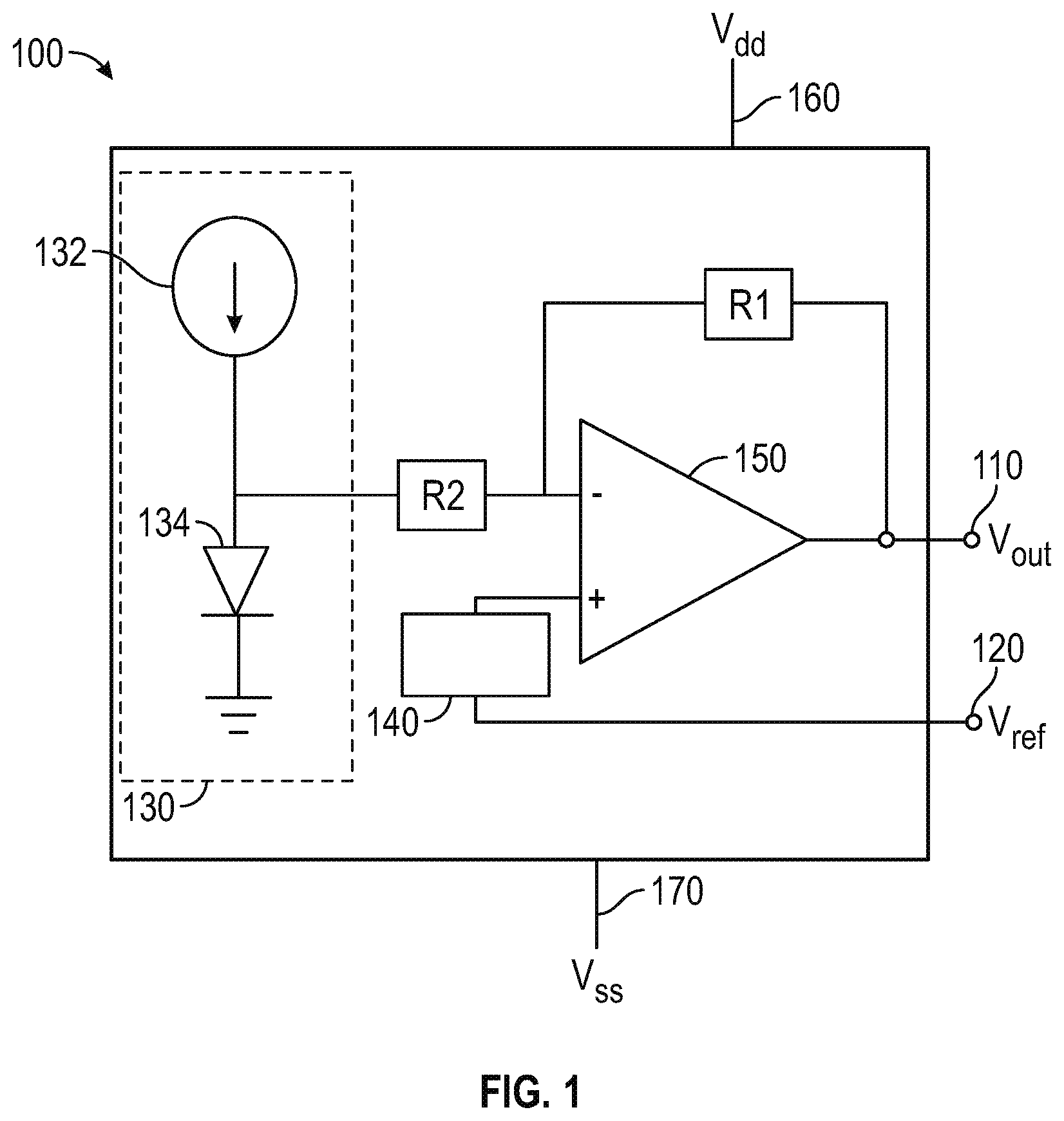 Patent US12619269 Figure 1 – Integrated circuit temperature sensor with a reference voltage source pin