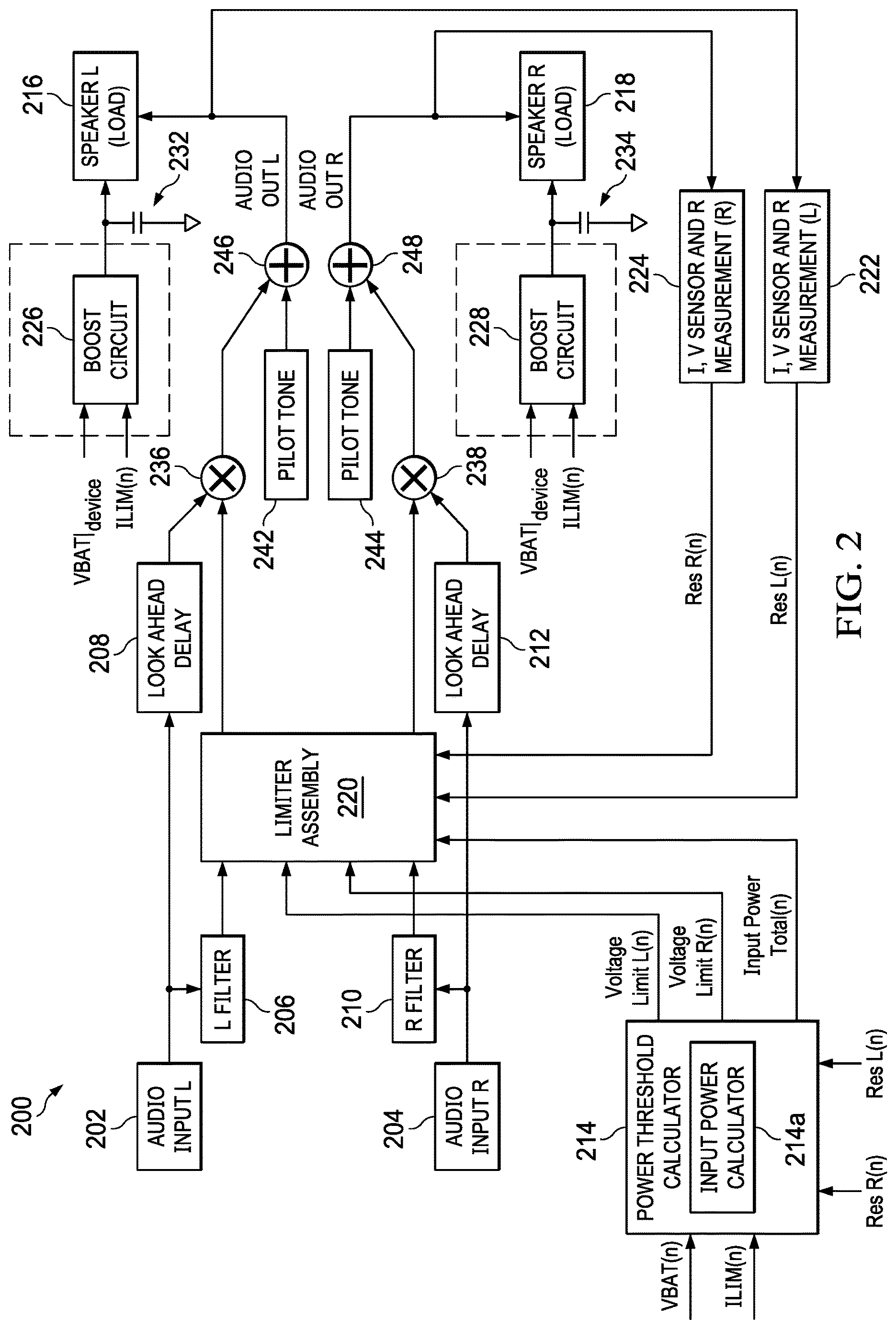 Patent US12619271 Figure 2 – Devices and methods to control dynamic audio range in boosted audio systems