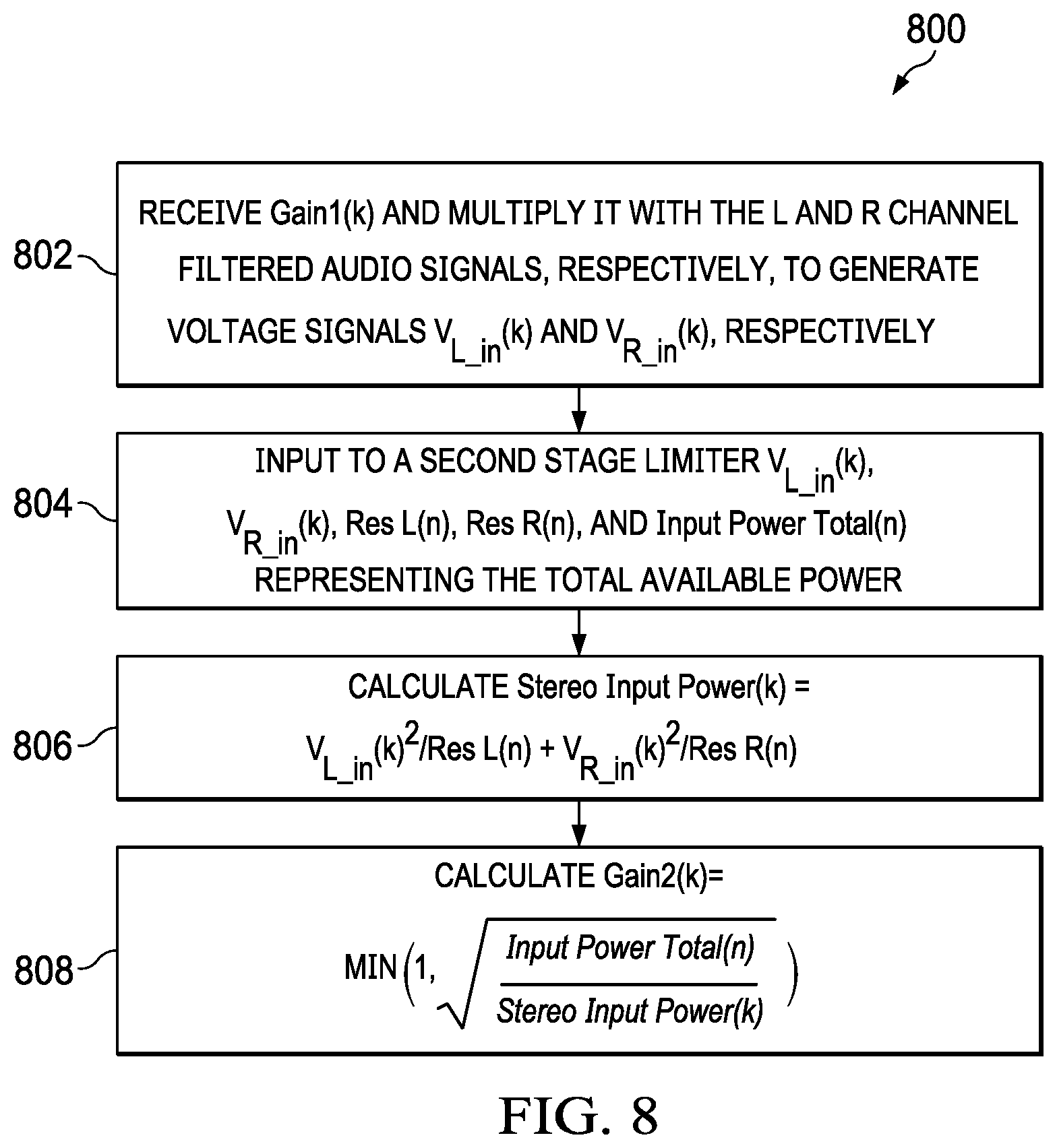 Patent US12619271 Figure 8 – Devices and methods to control dynamic audio range in boosted audio systems