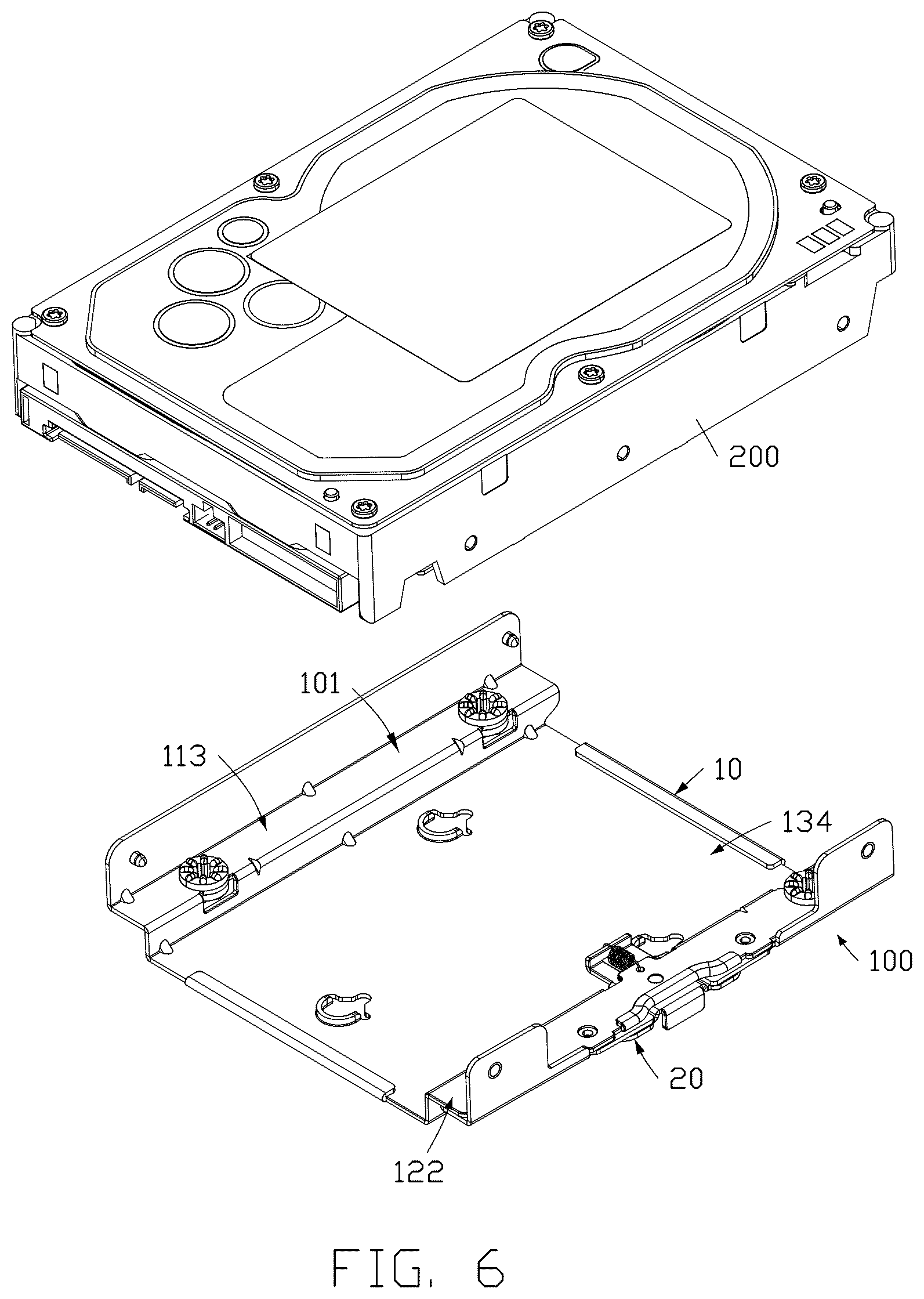 Patent US12619290 Figure 6 – Fixing bracket for facilitating assembly and disassembly of hard disk in electronic devices