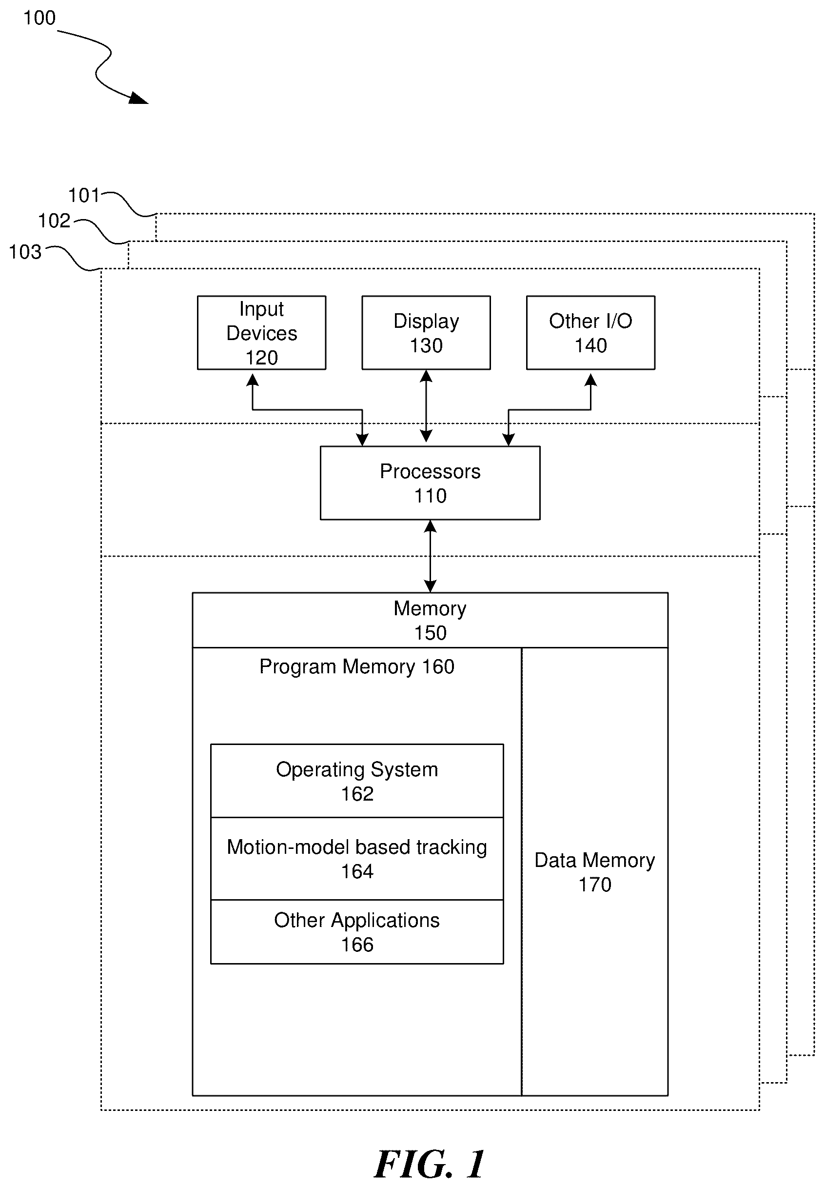 Patent US12619320 Figure 1 – Motion-model based tracking of artificial reality input devices to enhance camera-based tracking