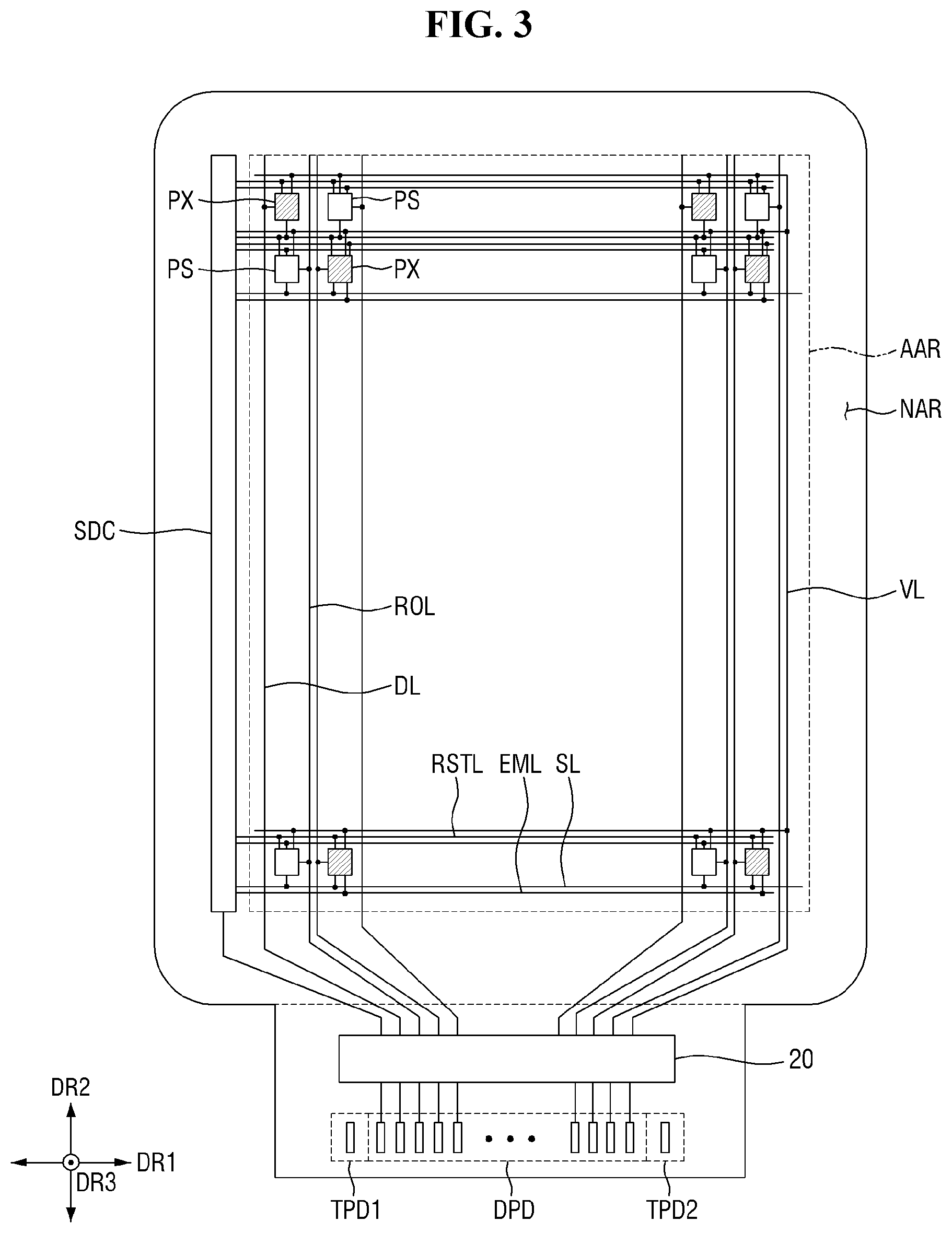 Patent US12619325 Figure 3 – Display device including a touch electrode