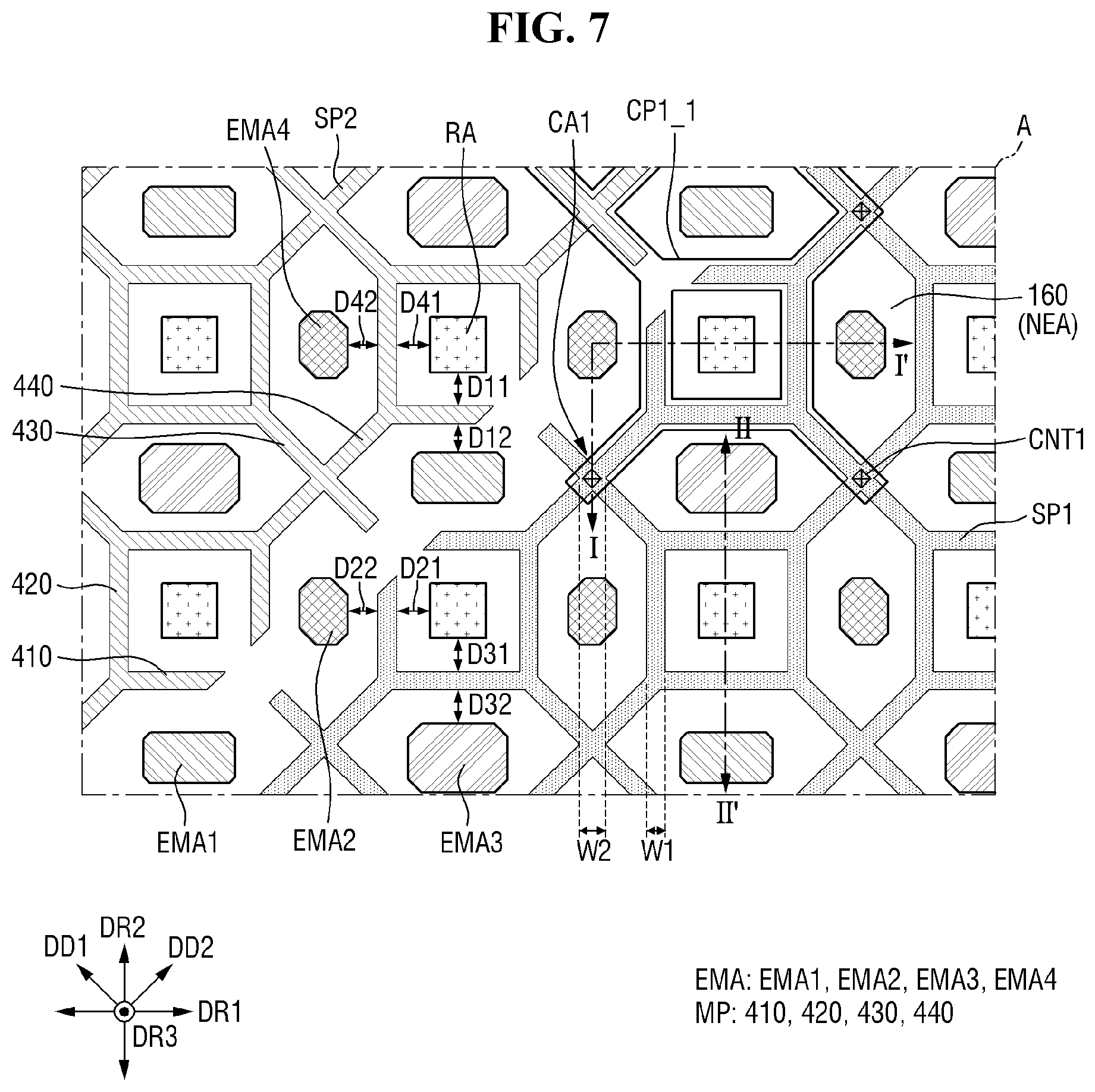 Patent US12619325 Figure 7 – Display device including a touch electrode