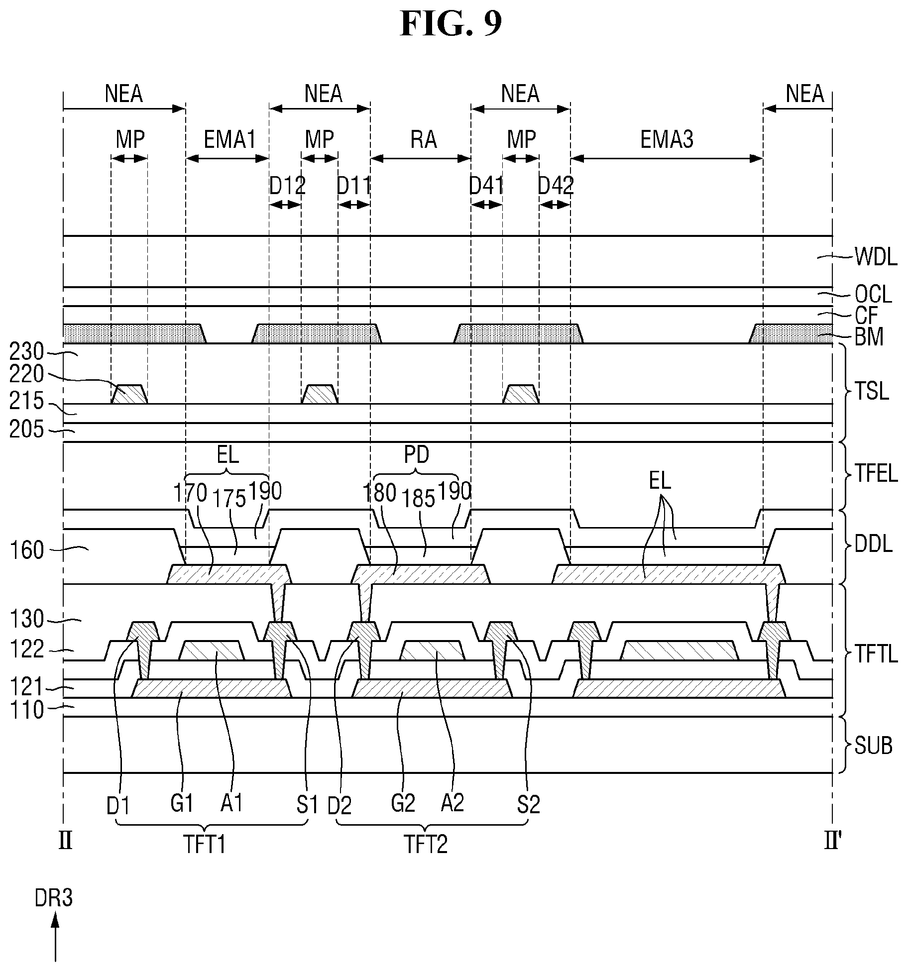 Patent US12619325 Figure 9 – Display device including a touch electrode
