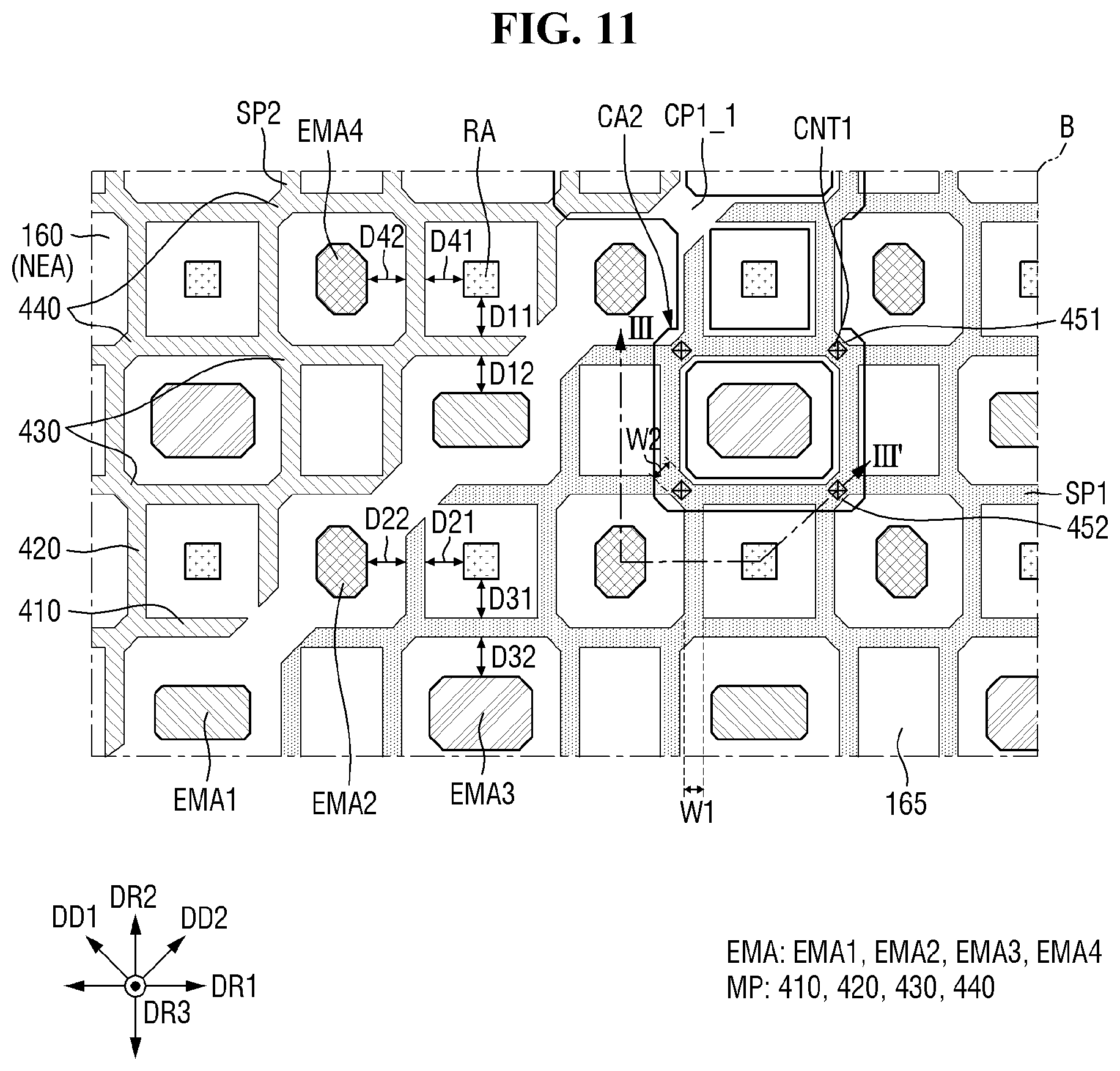 Patent US12619325 Figure 11 – Display device including a touch electrode