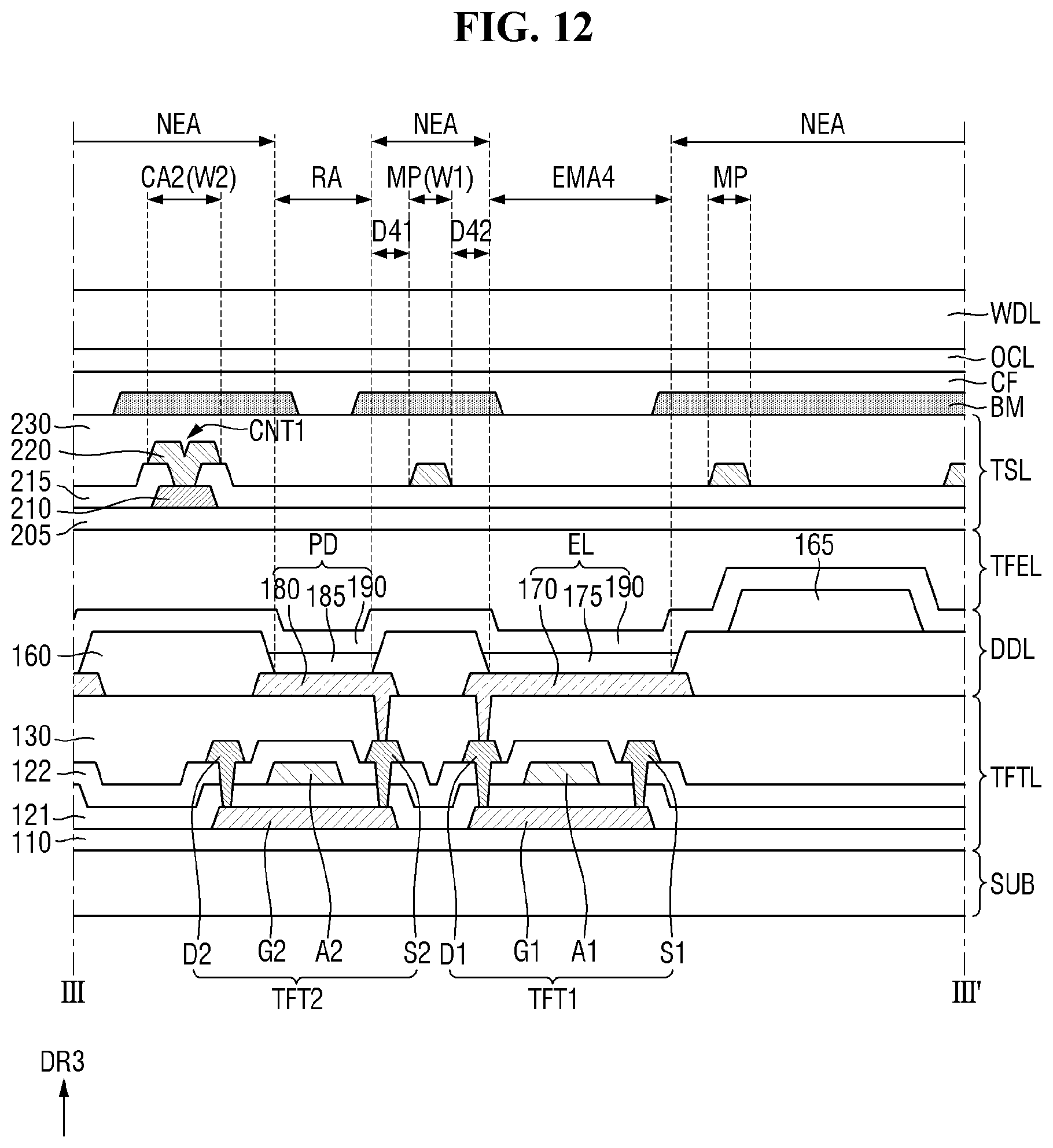 Patent US12619325 Figure 12 – Display device including a touch electrode