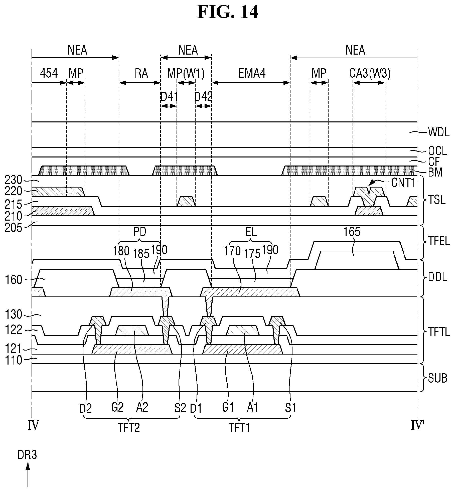 Patent US12619325 Figure 14 – Display device including a touch electrode