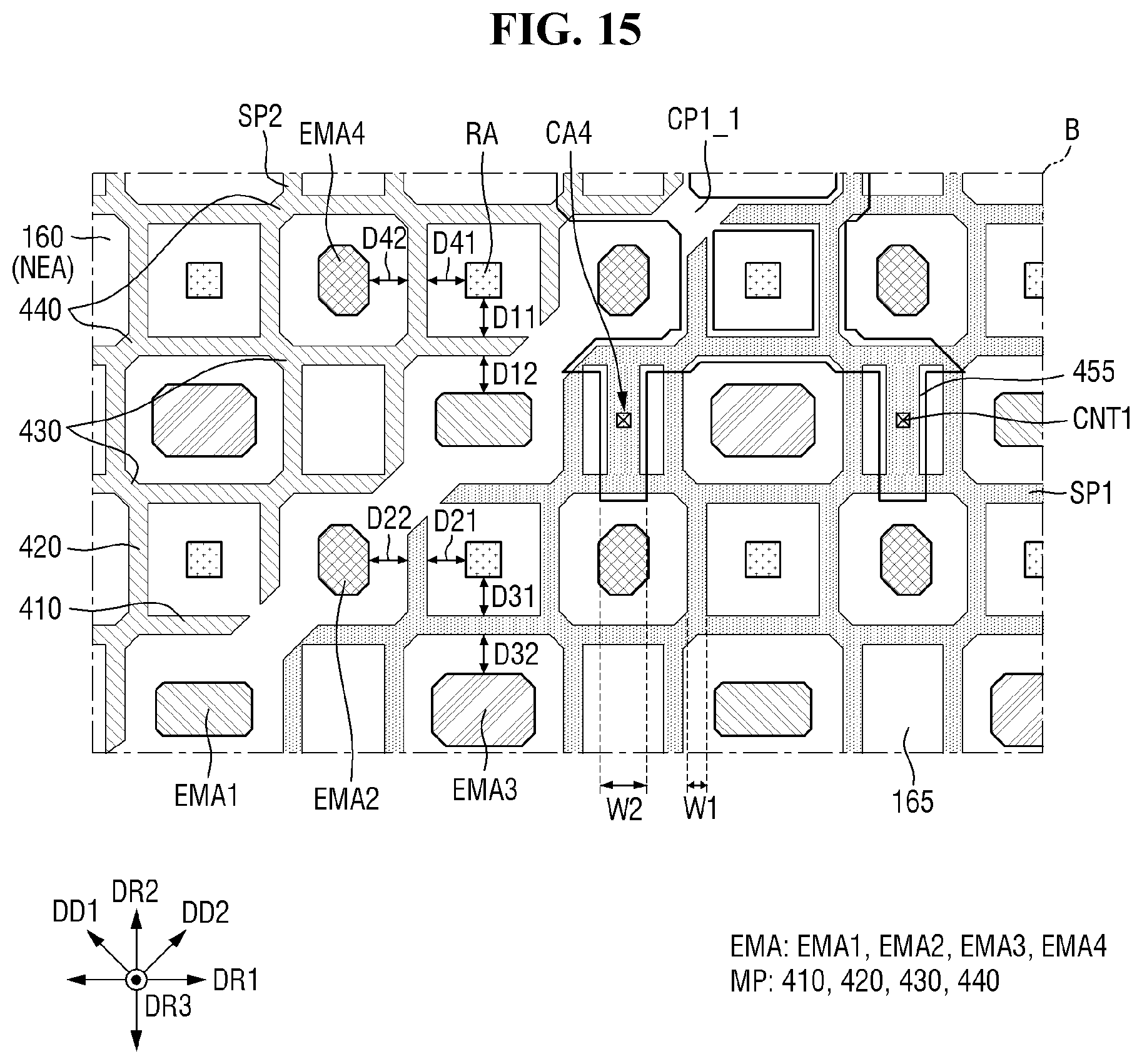 Patent US12619325 Figure 15 – Display device including a touch electrode
