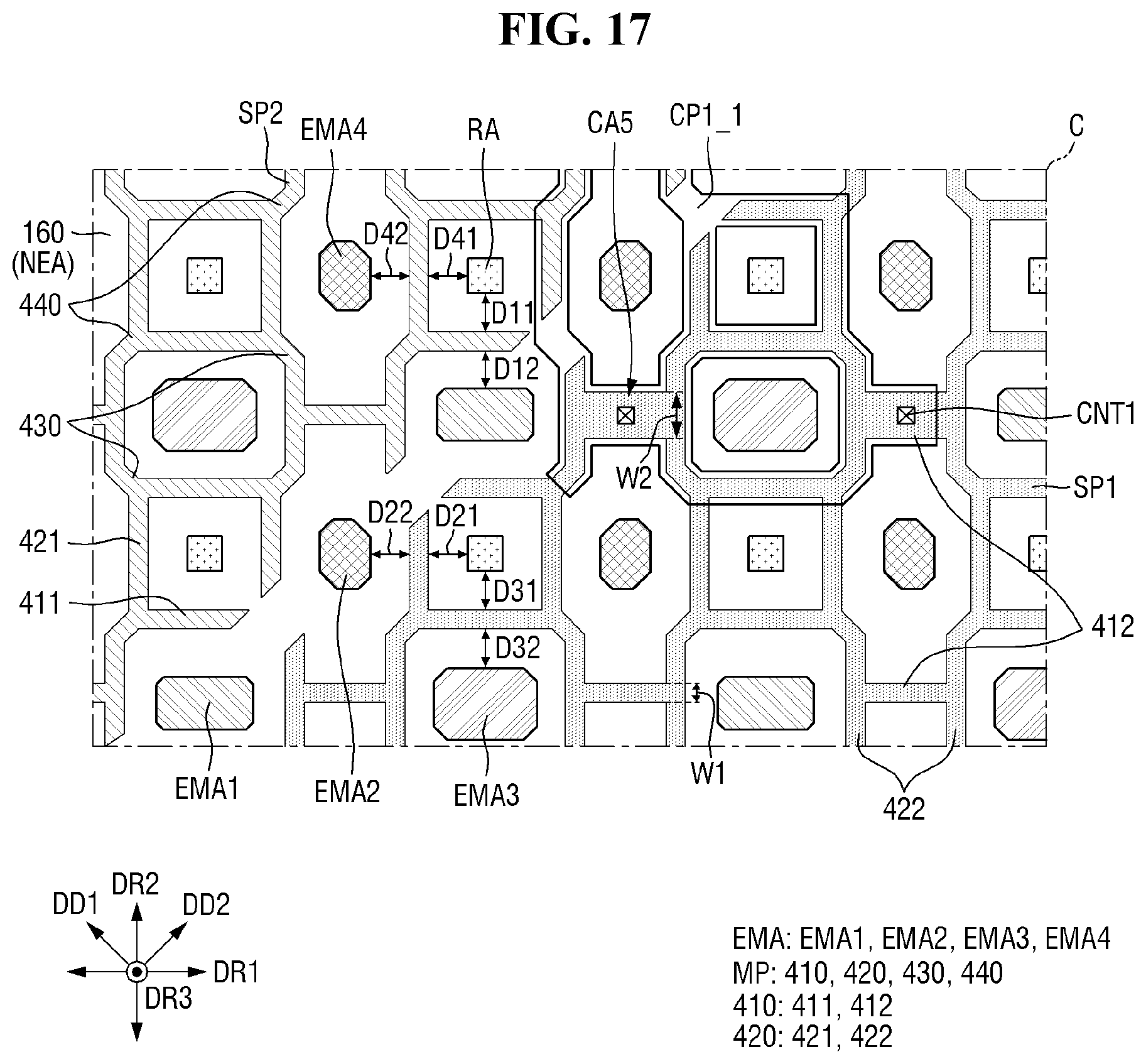 Patent US12619325 Figure 17 – Display device including a touch electrode