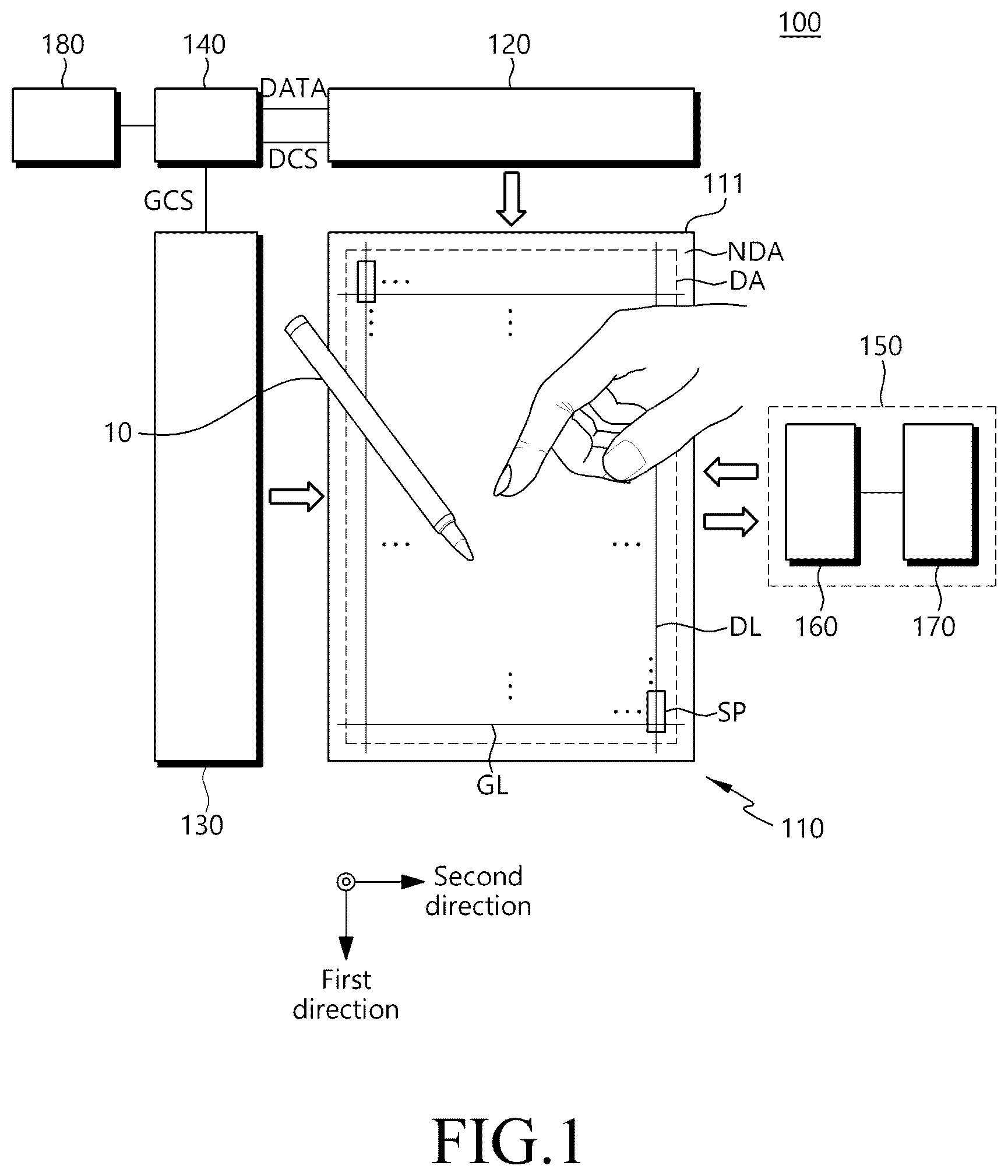Patent US12619332 Figure 1 – Touch sensor and touch display device with coil shape electrodes