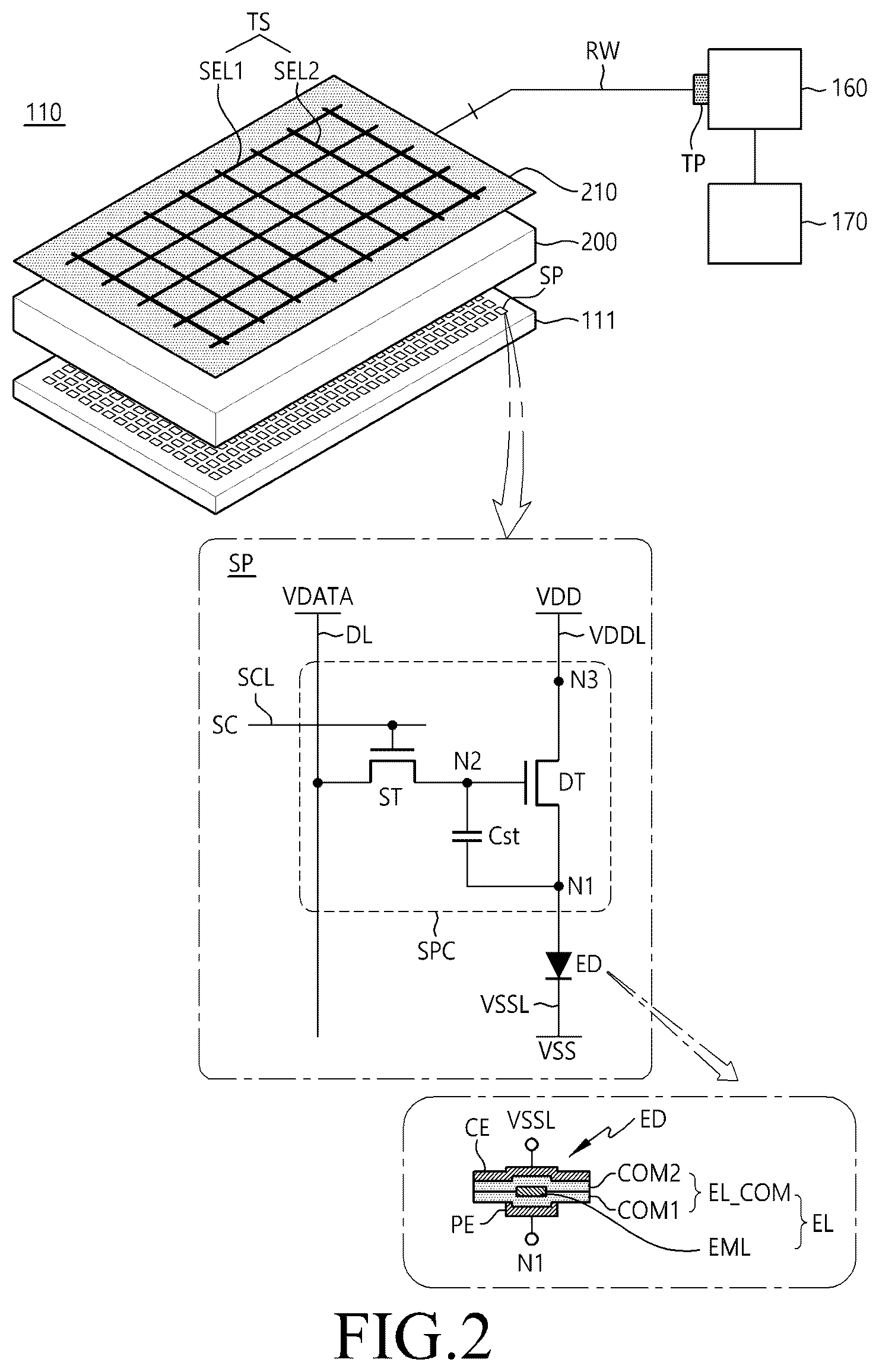 Patent US12619332 Figure 2 – Touch sensor and touch display device with coil shape electrodes