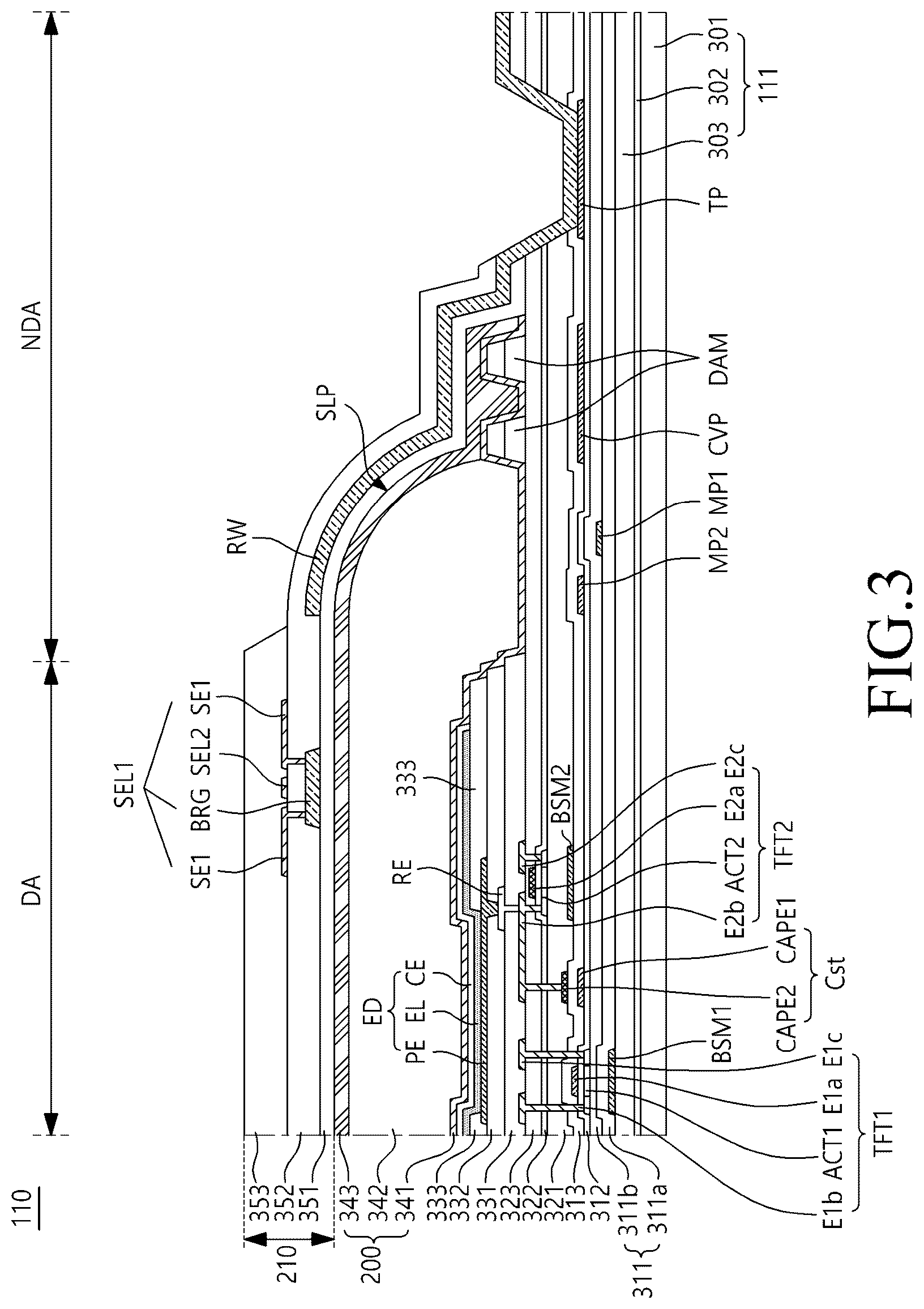 Patent US12619332 Figure 3 – Touch sensor and touch display device with coil shape electrodes