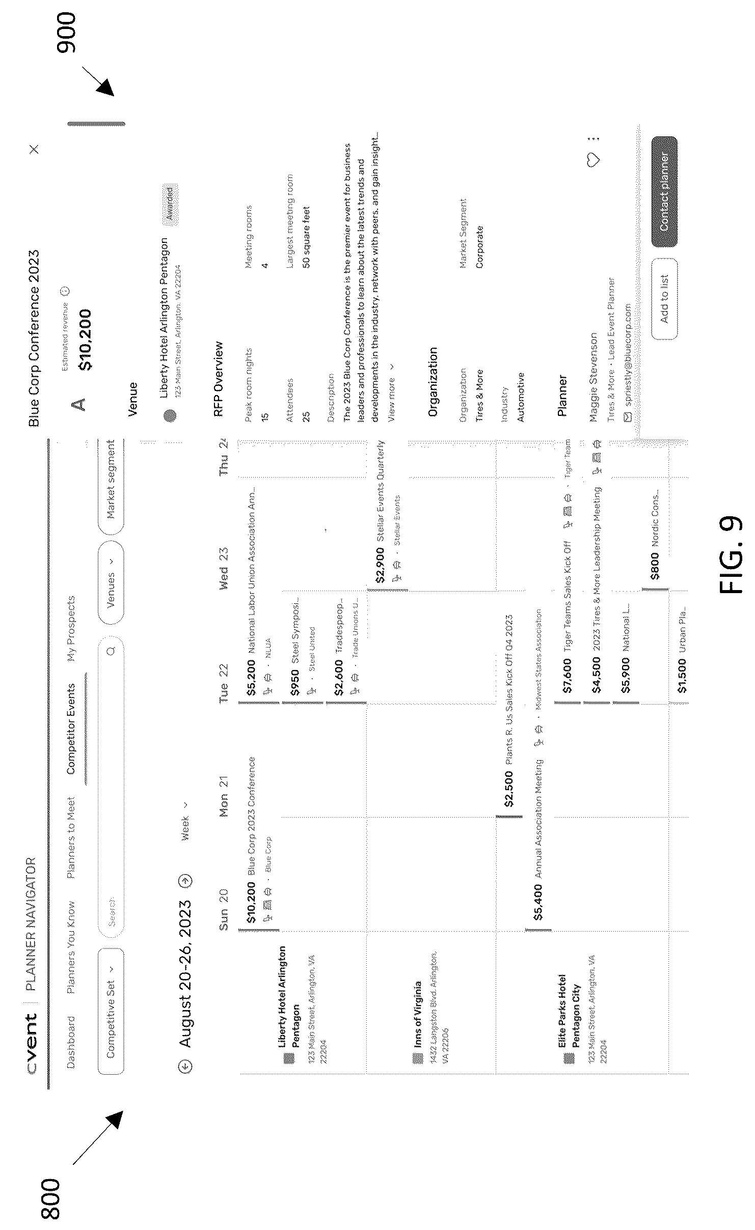 Patent US12619337 Figure 10 – Event planning system