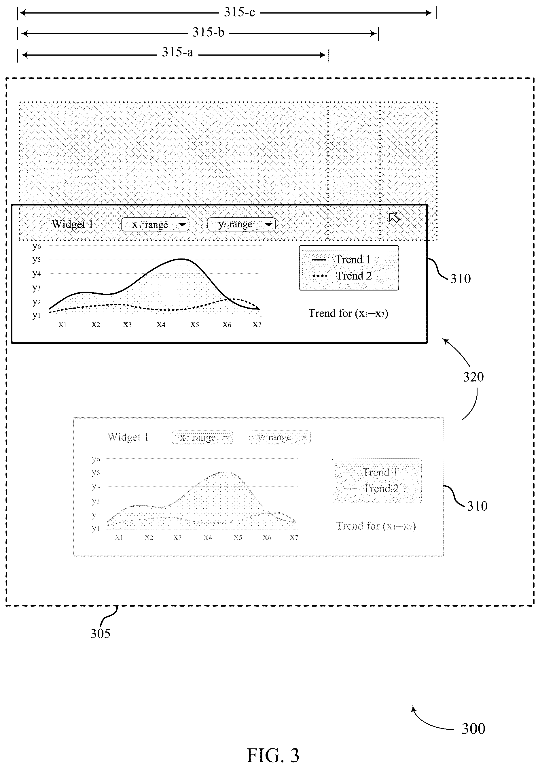 Patent US12619339 Figure 3 – Customizable dashboard interaction for a user interface