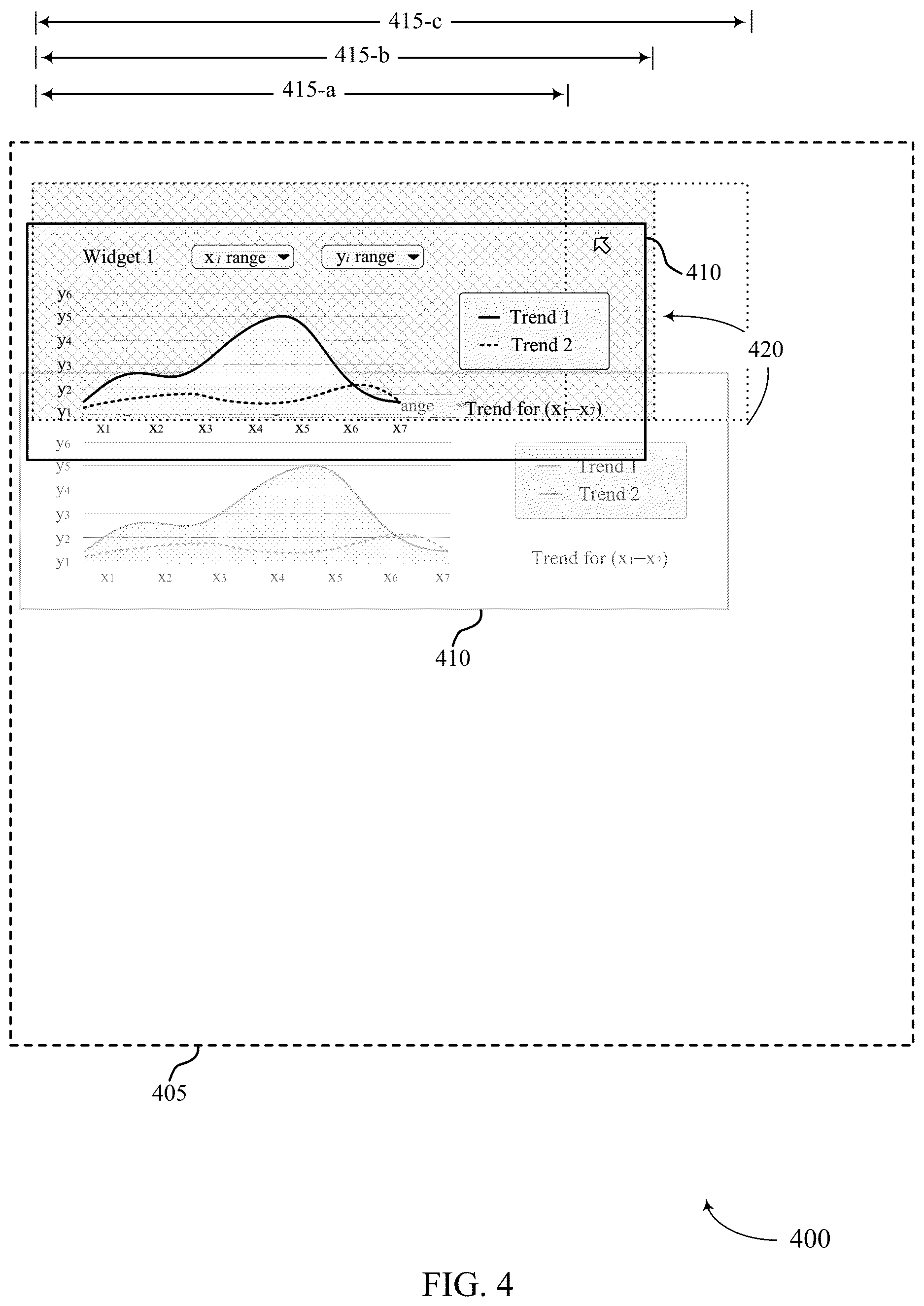 Patent US12619339 Figure 4 – Customizable dashboard interaction for a user interface