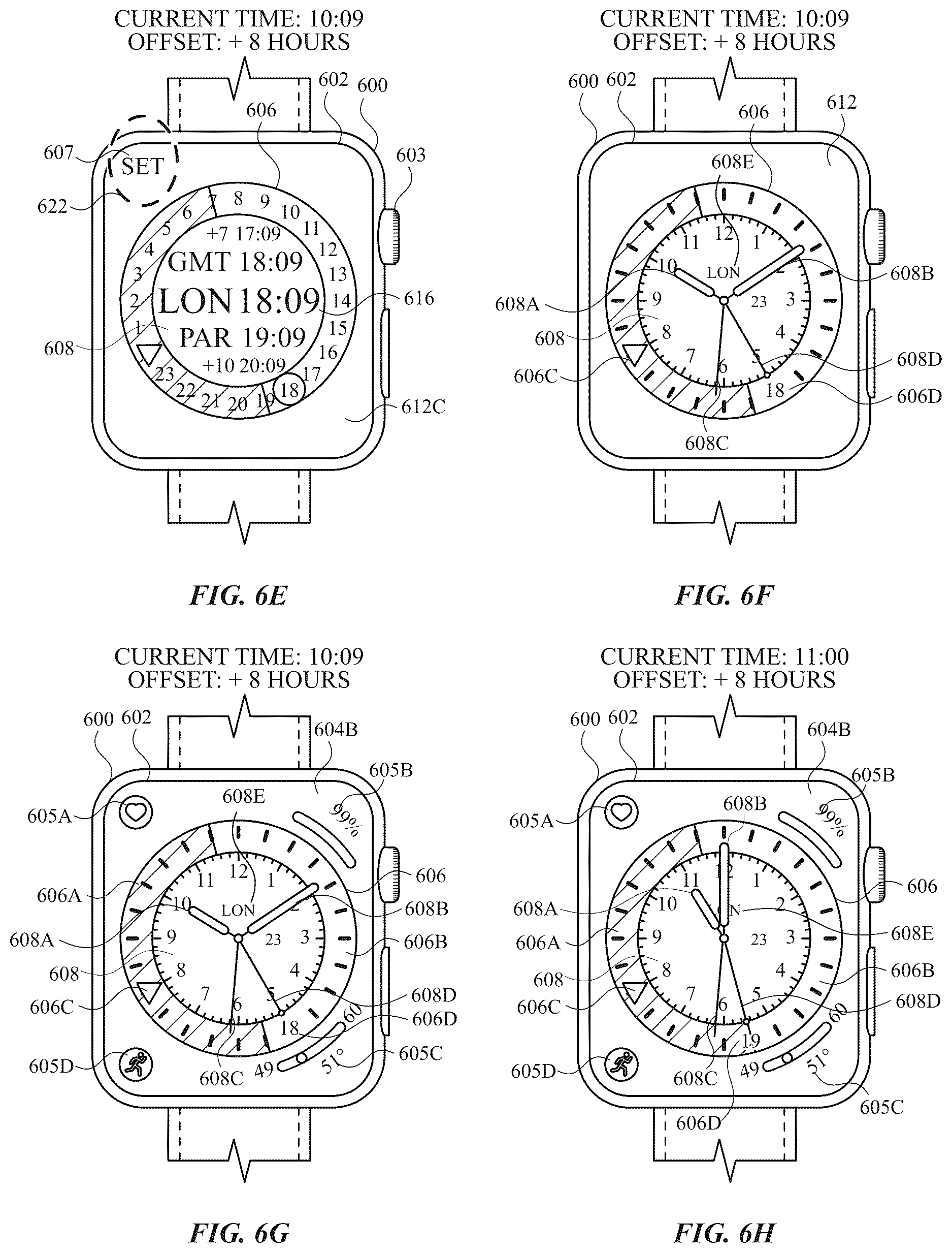 Patent US12619345 Figure 10 – User interfaces related to time