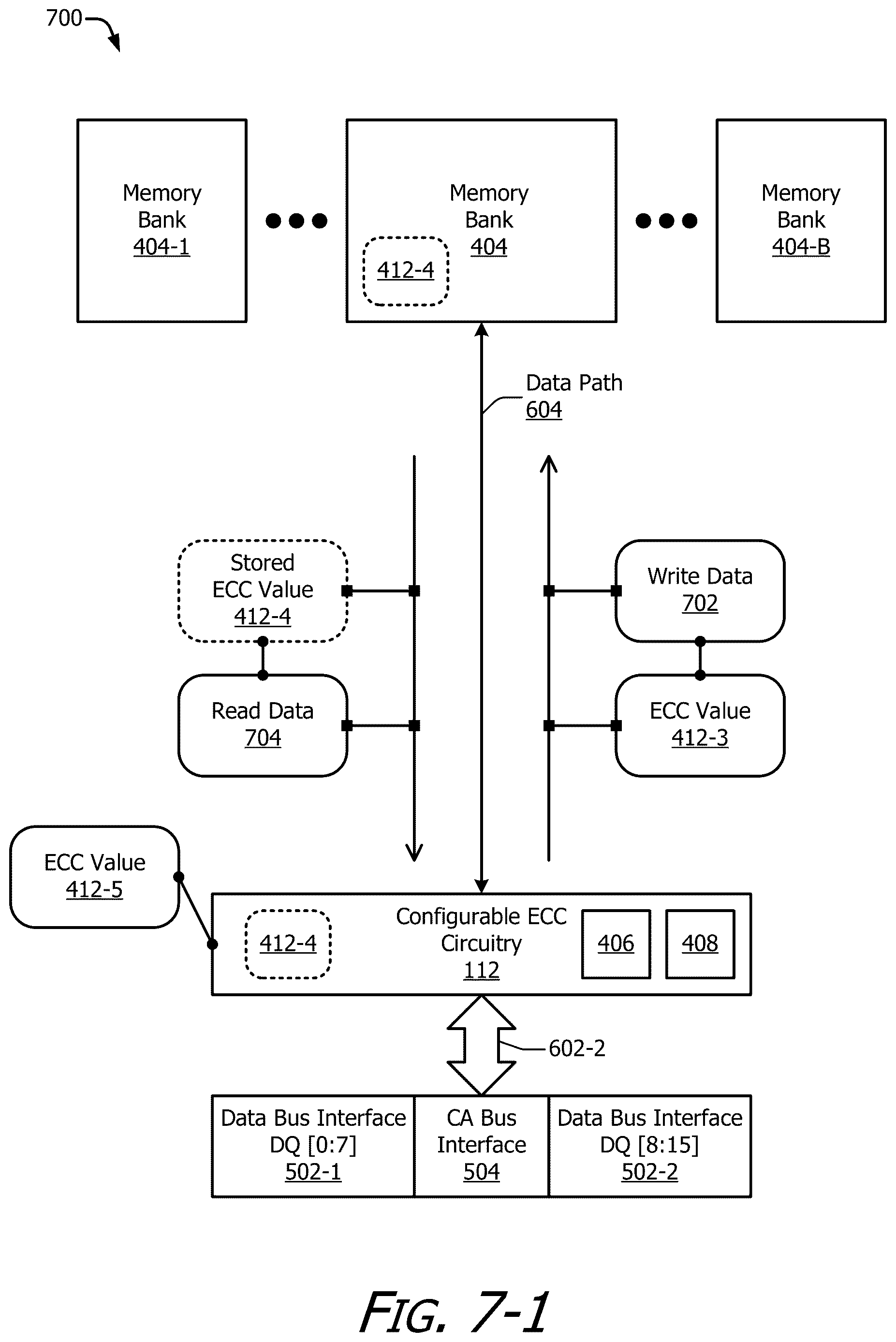 Patent US12619493 Figure 7 – Flexible bit quantities for error correction code (ECC) values in a memory environment