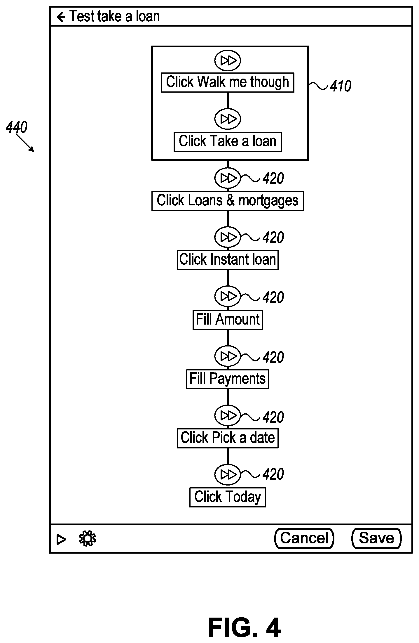 Patent US12619521 Figure 4 – Automated testing of walkthroughs