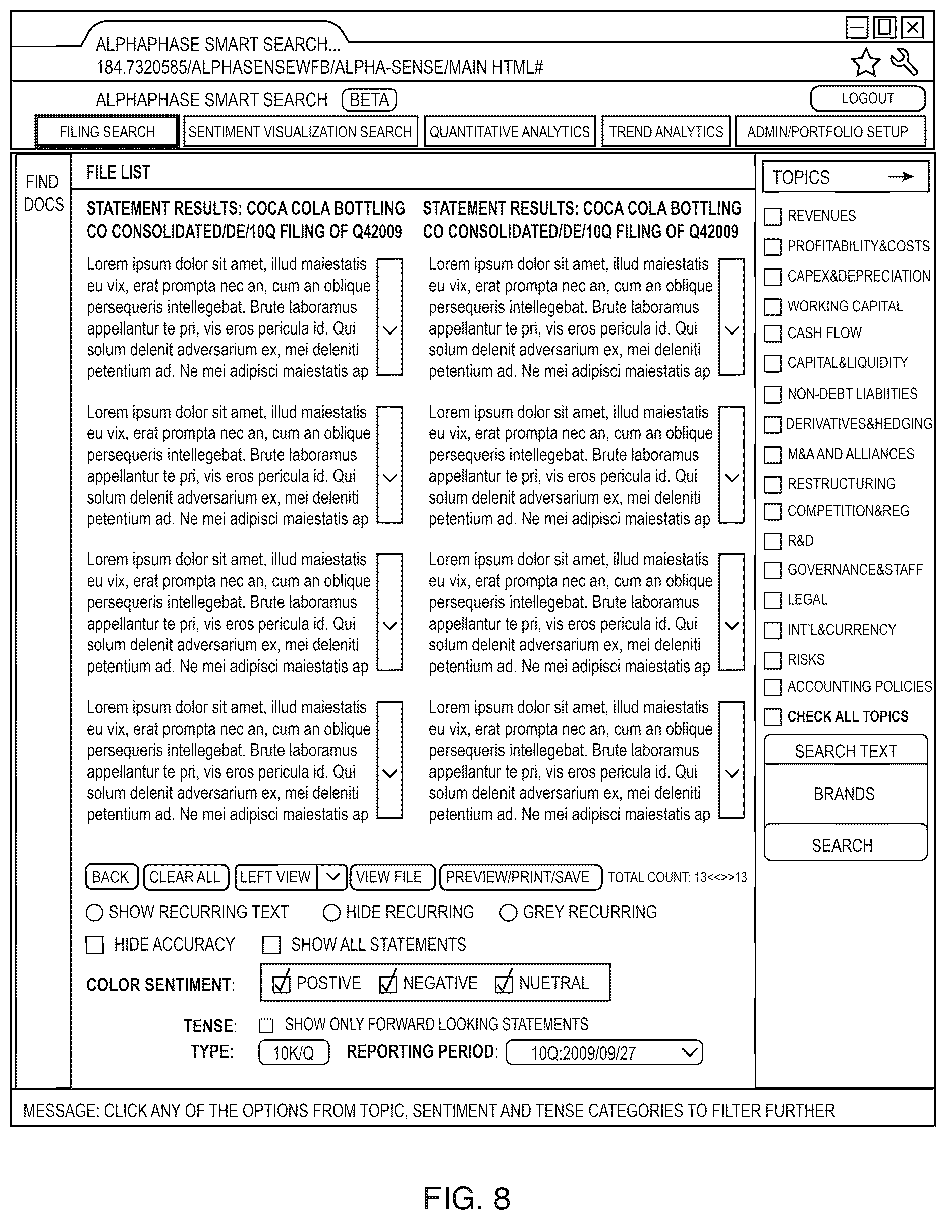 Patent US12619647 Figure 9 – Systems and methods for searching and summarizing financial related documents, and user interface for displaying the same