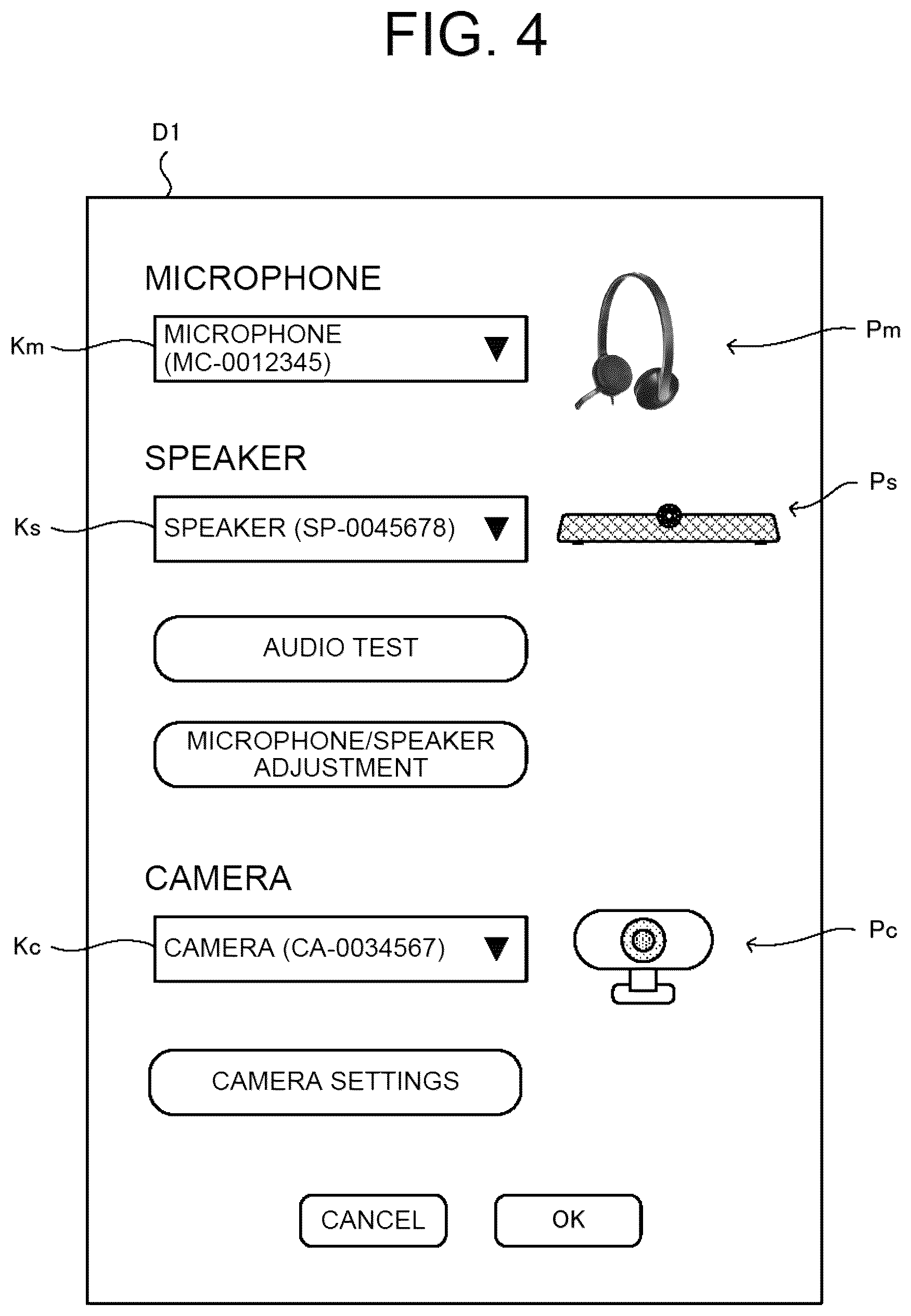 Patent US12619657 Figure 4 – Display apparatus, display method, and recording medium with display program recorded thereon for user recognition of a connected peripheral device