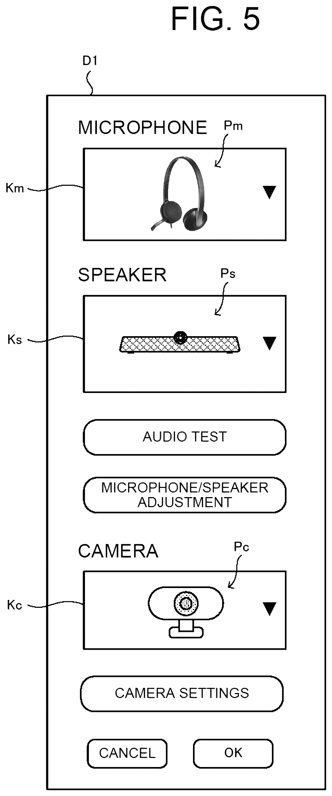 Patent US12619657 Figure 5 – Display apparatus, display method, and recording medium with display program recorded thereon for user recognition of a connected peripheral device
