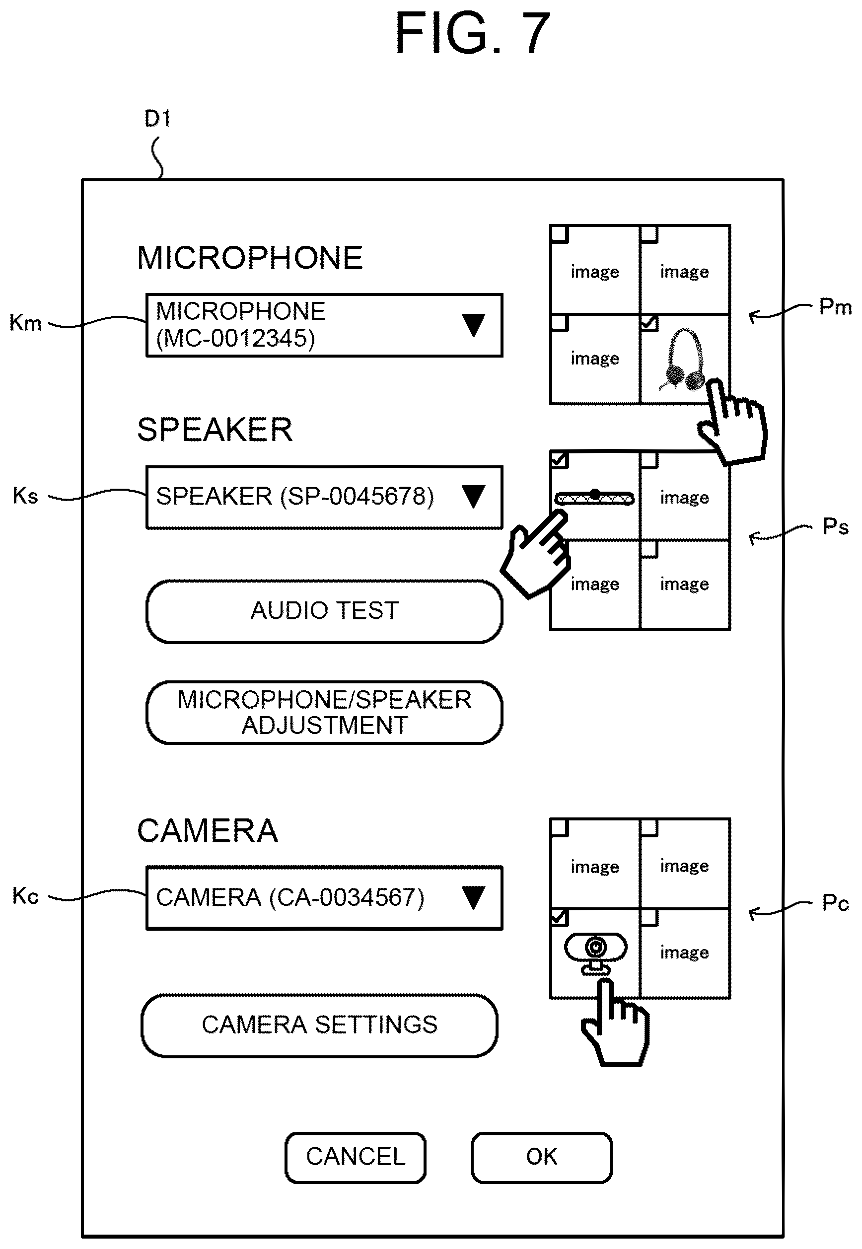 Patent US12619657 Figure 7 – Display apparatus, display method, and recording medium with display program recorded thereon for user recognition of a connected peripheral device