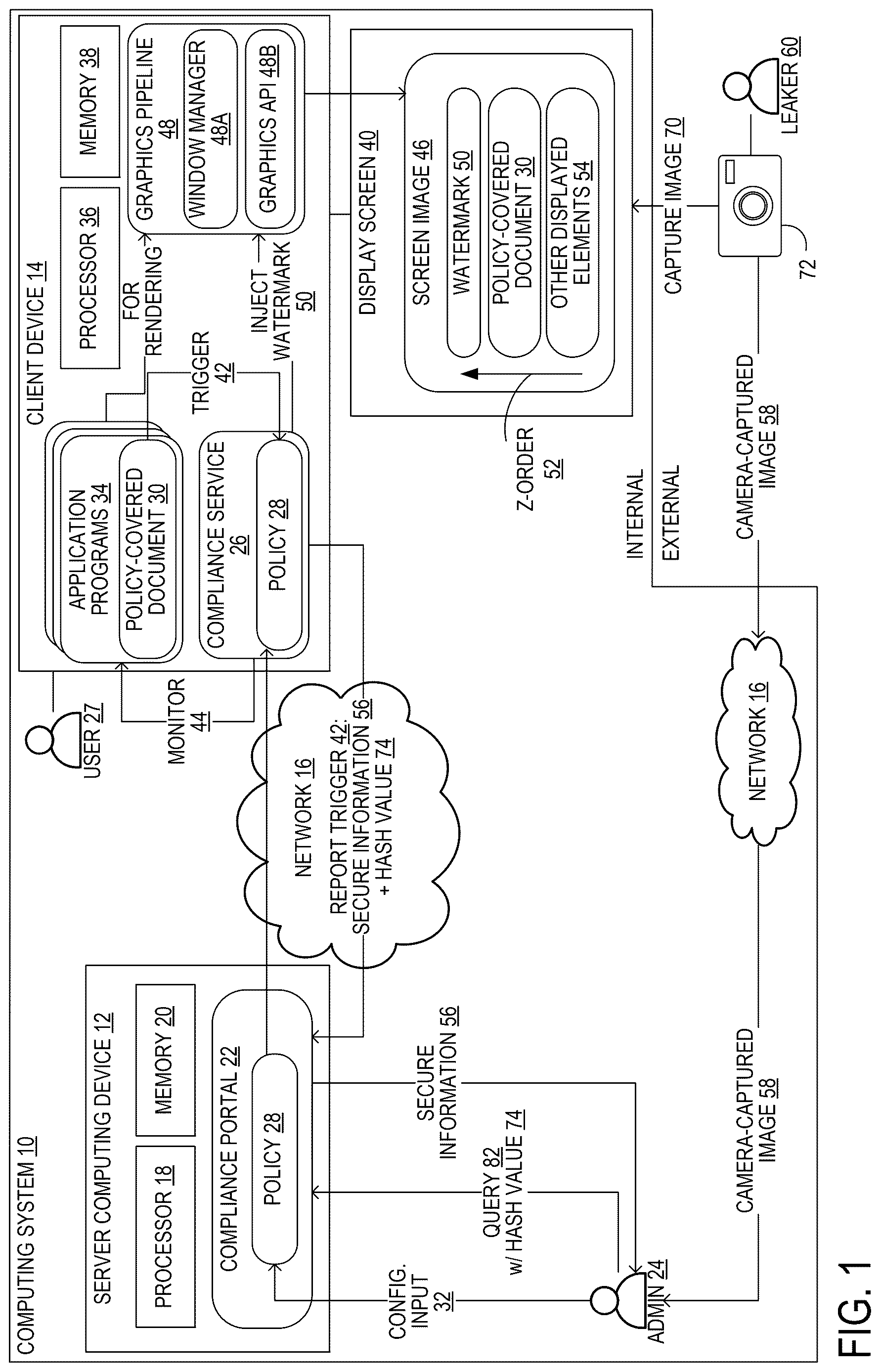 Patent US12619688 Figure 1 – Document sharing protection with watermark