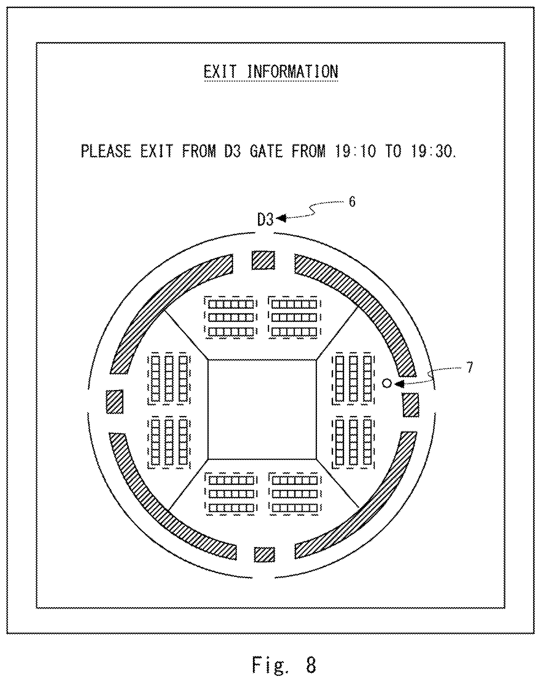 Patent US12619694 Figure 8 – Information processing device, information processing system, information processing method, and non-transitory computer-readable medium for assisting a user at a time of exit