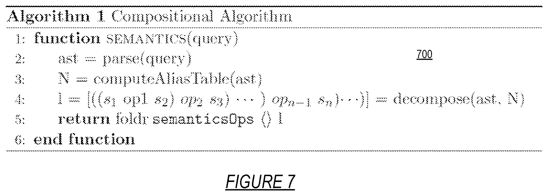 Patent US12619760 Figure 7 – Compositional reasoning of information flow in scripted query language