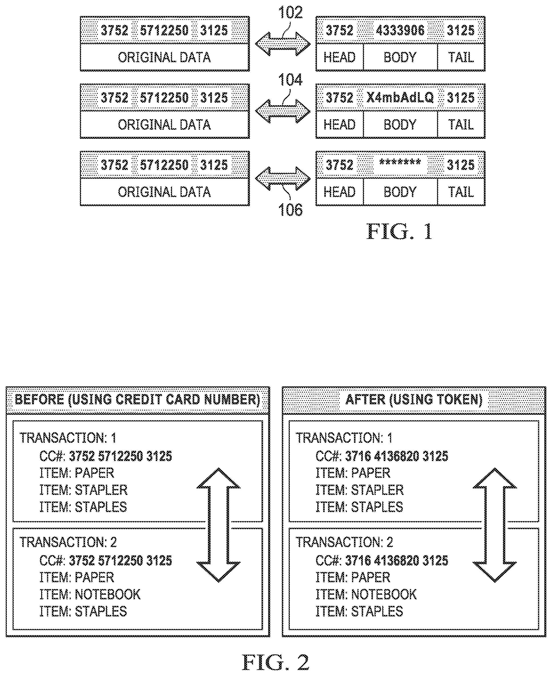 Patent US12619778 Figure 1 – Token-based data security systems and methods with cross-referencing tokens in freeform text within structured document
