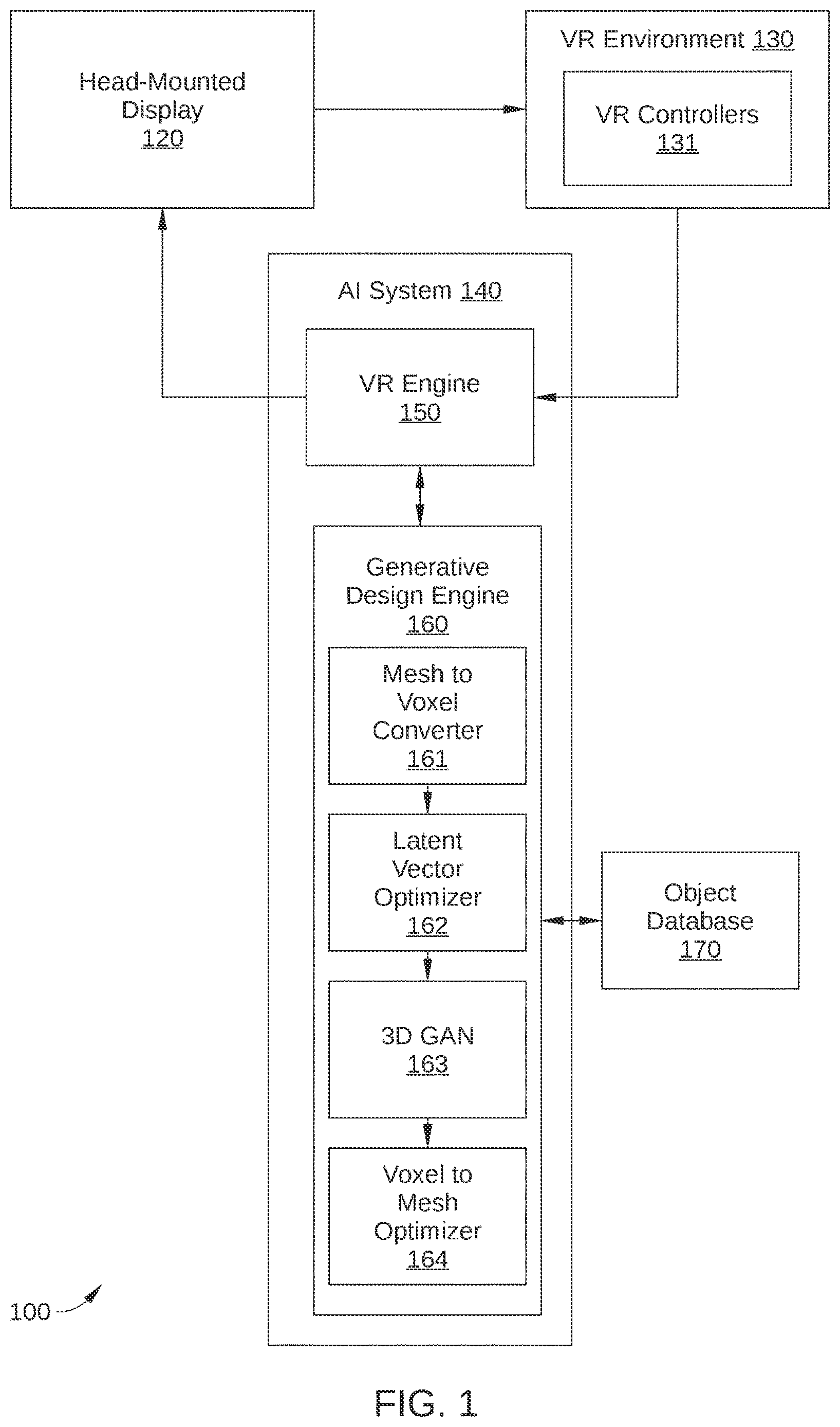 Patent US12619795 — Artificial intelligence-based techniques for design generation in virtual environments — Figure 1