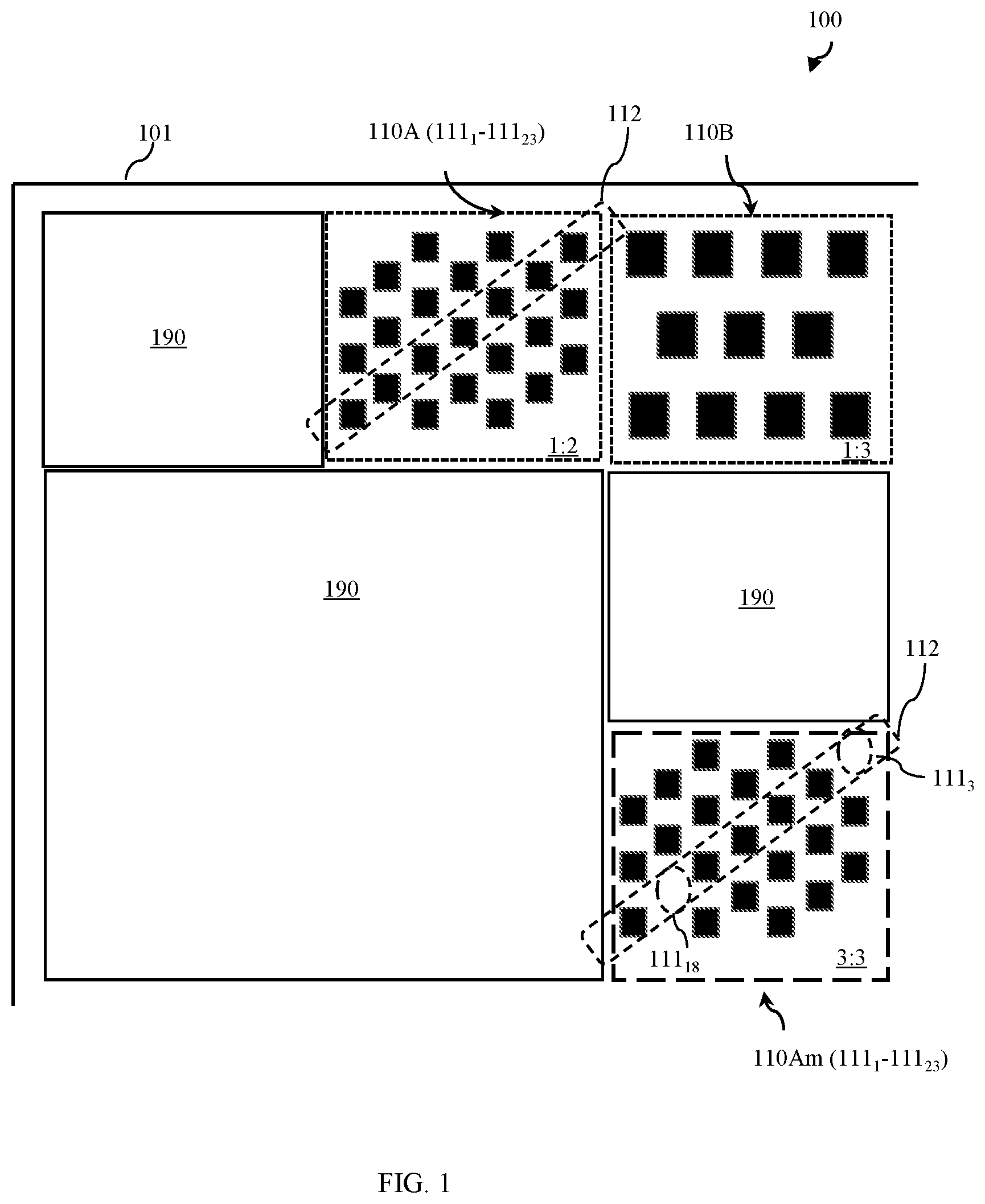 Patent US12619810 Figure 1 – Chip structure with steganographic fill shape pattern